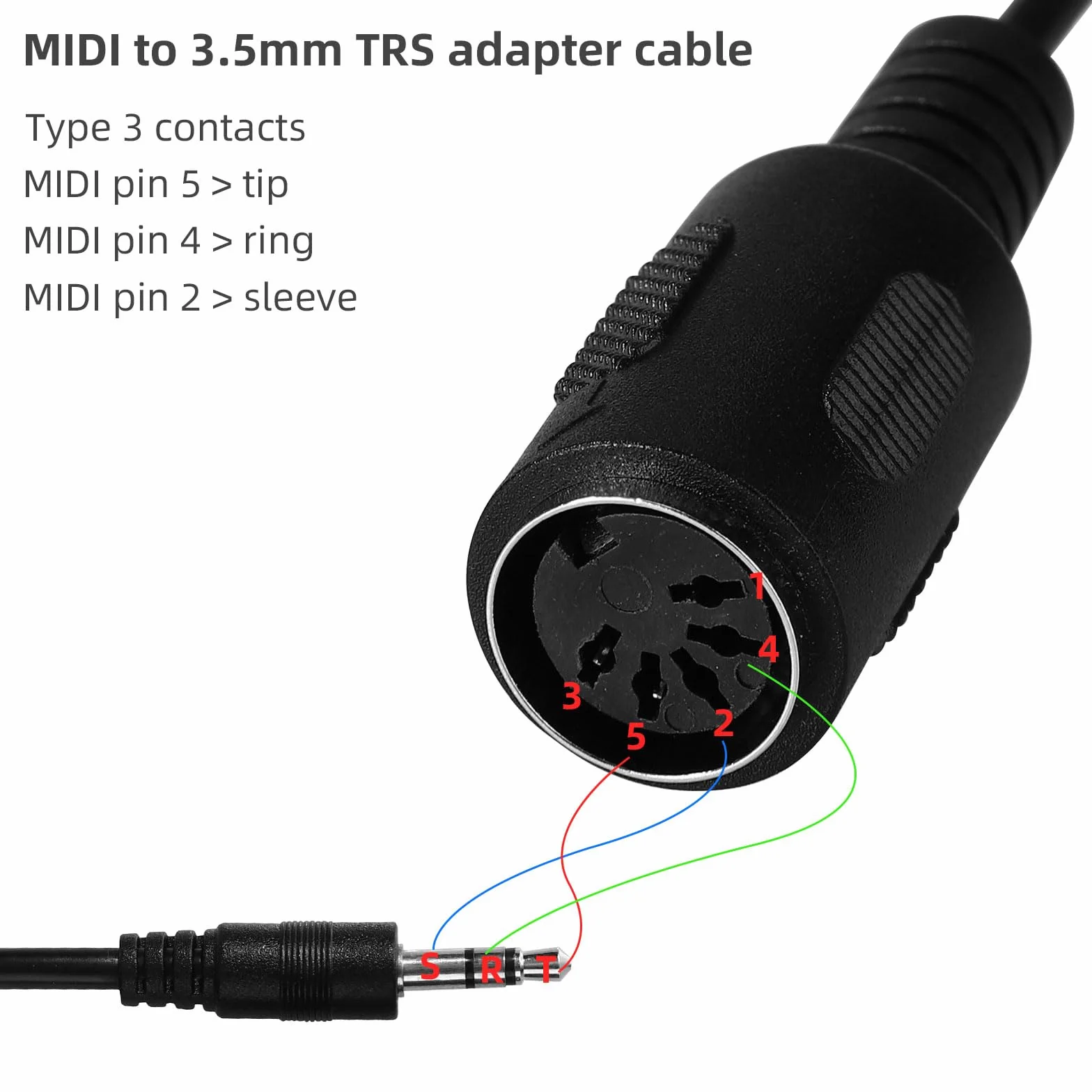 2 Sztuki Adapter Typ-A MIDI do 3,5mm, 35,5cm Przejściówka MIDI Żeńska na TRS 3,5mm Męska Konwerter Audio do Keyboardów Syntezatorów & DAWs