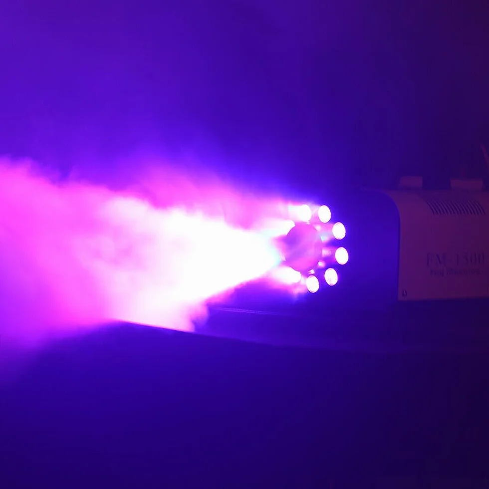 Wytwornica mgły LED 1500 W, z efektem świetlnym, radiowa maszyna do dymu, z pilotem zdalnego sterowania, na wesela, małe koncerty i imprezy sceniczne