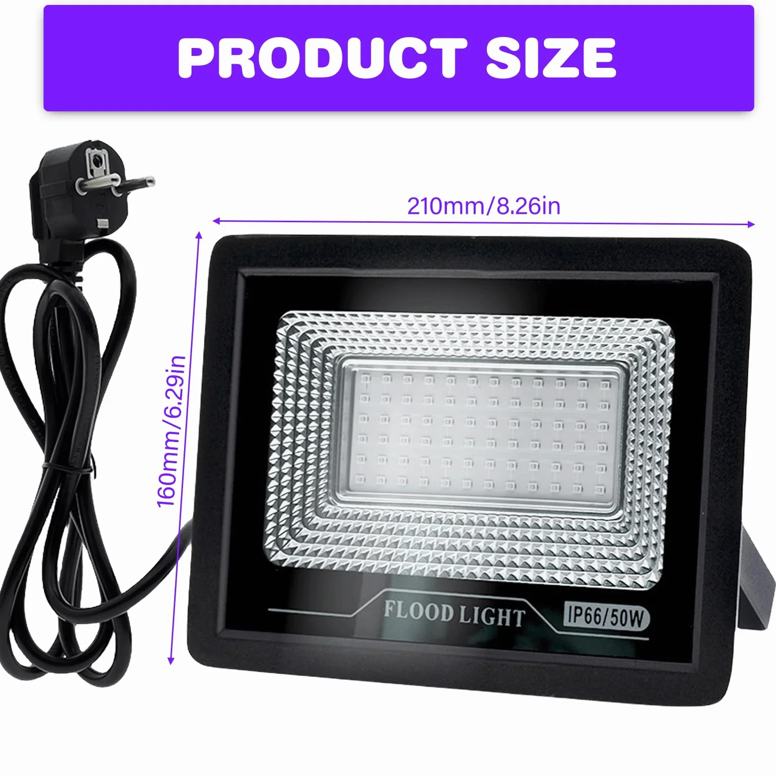 Reflektor LED 50 W, czarne światło, klasa wodoszczelności IP65, reflektor UV, światło ultrafioletowe, czarne światło z wtyczką, światło imprezowe UV U-V, reflektor na dyskotekę, do baru, na imprezę