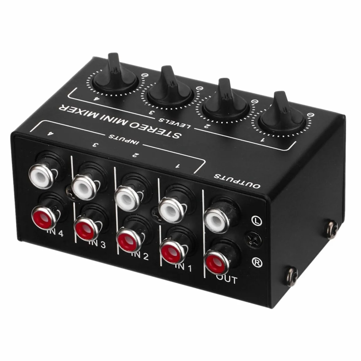 4-kanałowy mikser audio stereo, obsługuje wejście i wyjście RCA, mini pasywny mikser stereo z oddzielnymi regulatorami głośności