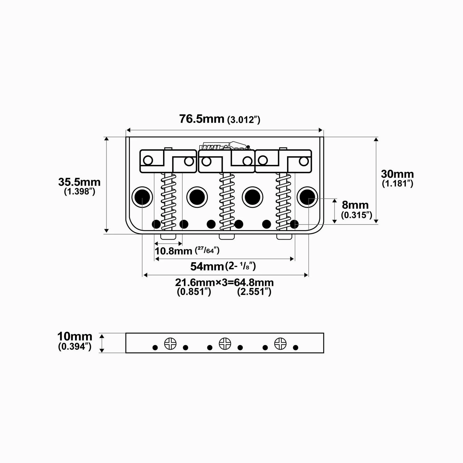 mostek gitarowy Mostek krótki 54 mm mosiądz 3 siodełka do gitary elektrycznej z przetwornikiem typu humbucker