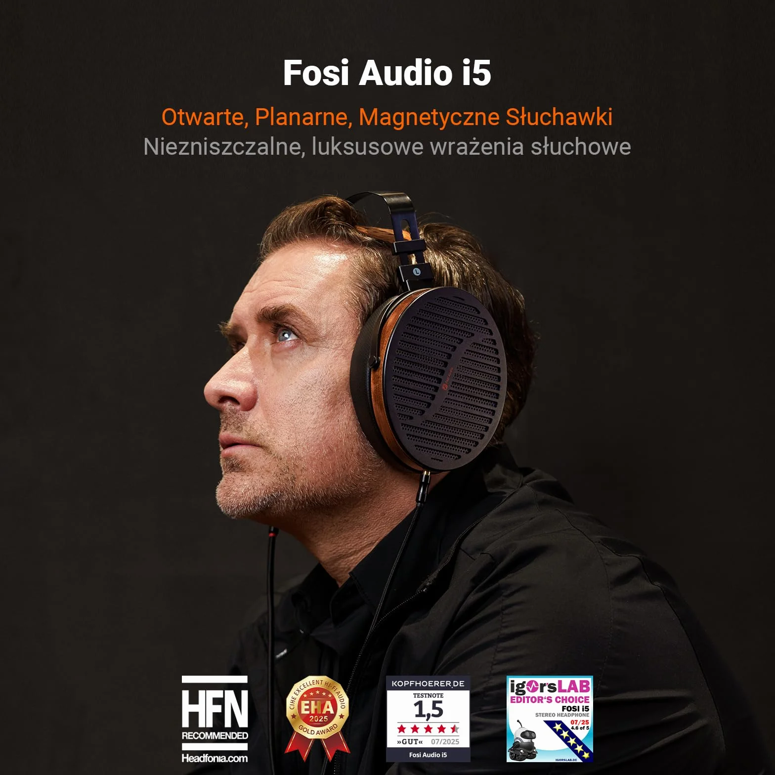 Fosi Audio i5 Słuchawki Planarne Magnetyczne Otwarte 97mm CNC Metal Drewno Orzechowe Przewodowe Studyjne