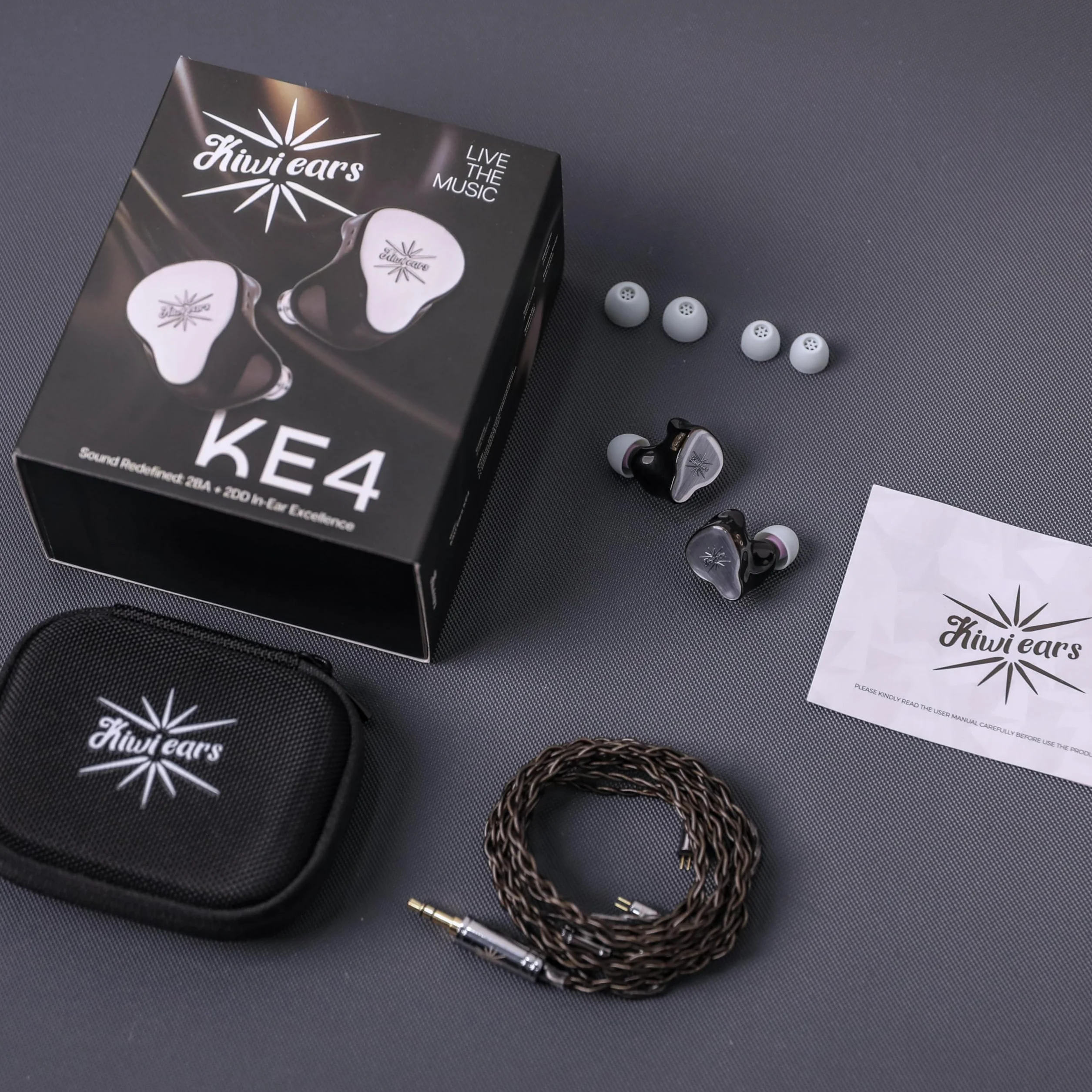 LINSOUL Kiwi Ears KE4 monitor douszny, 2DD + 2BA hybrydowe słuchawki douszne, słuchawki gamingowe, HiFi Wired IEM, ze zdejmowanym kablem IEM dla muzyków, audiofilów
