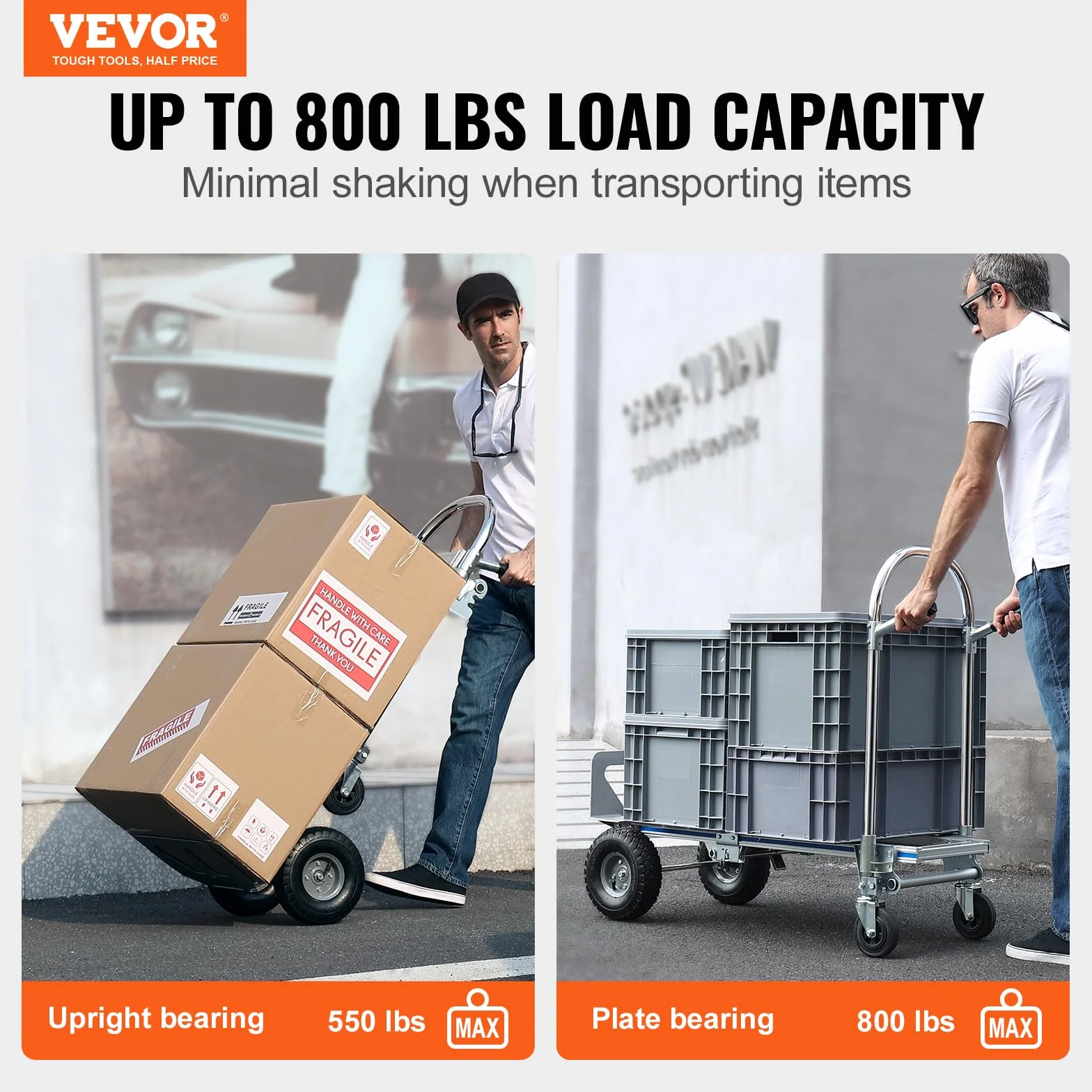 VEVOR Aluminiowy Składany Wózek Transportowy 2 w 1 Do Przenoszenia Ładunku 363 kg Na Platformę Z Kołami Gumowymi Do Transportu Towarów Magazynowych