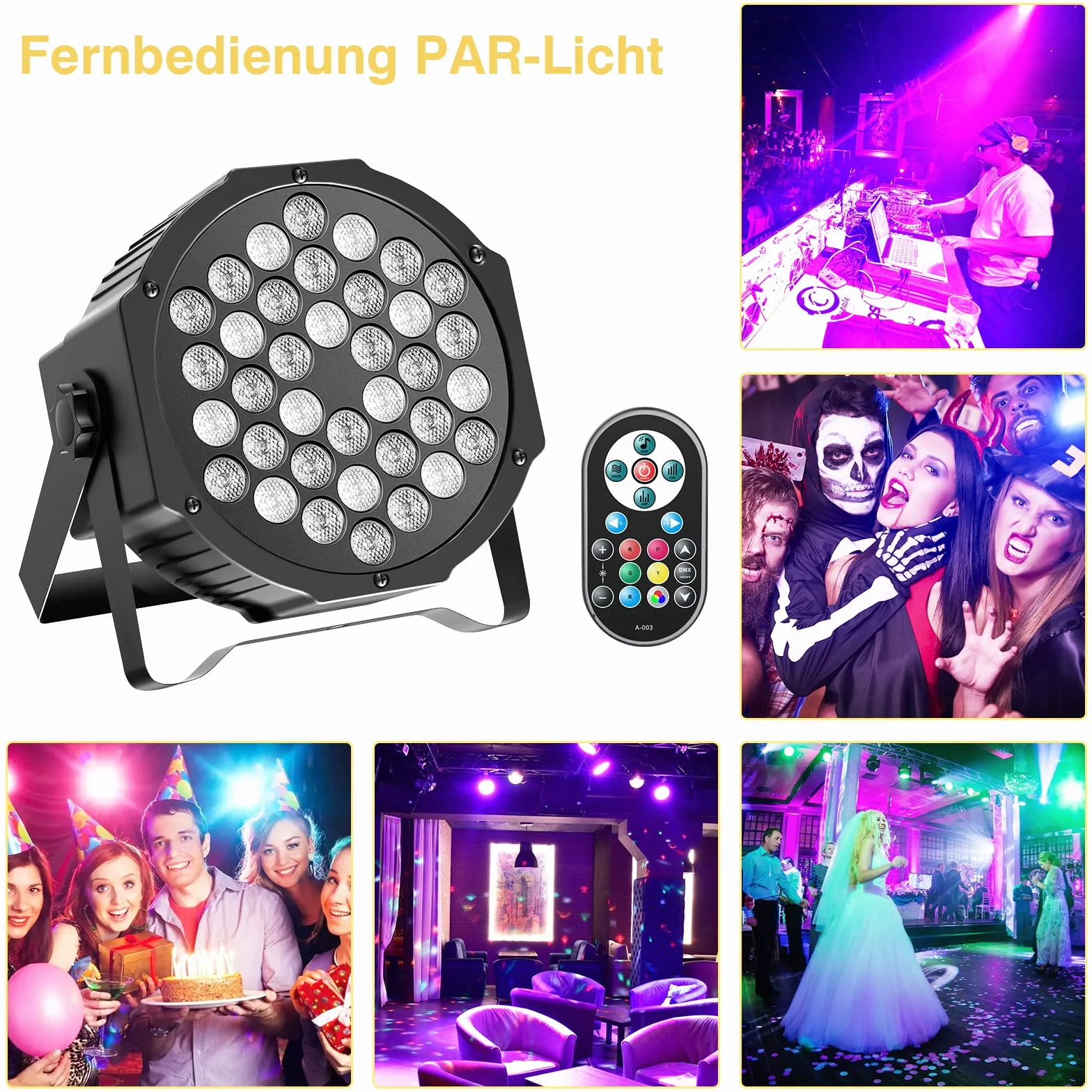 U`King Zestaw 4 reflektorów Par LED RGB, 36 diod, oświetlenie sceniczne z pilotem