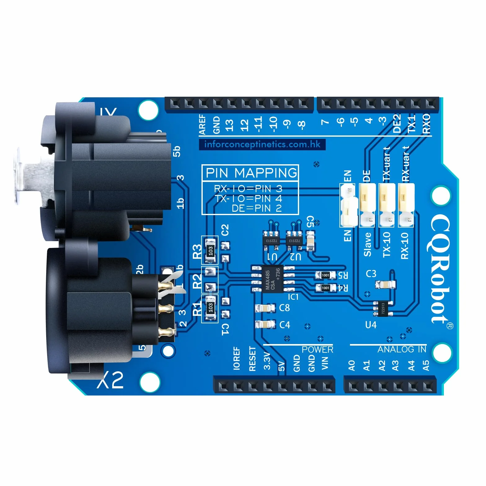 Chipset CQRobot DMX Tarcza MAX485 Kompatybilny z płytą Arduino (RDM Capable), Urządzenie Into DMX512 Network, LED/Music Zdalne zarządzanie urządzeniem, Extended DMX Master.