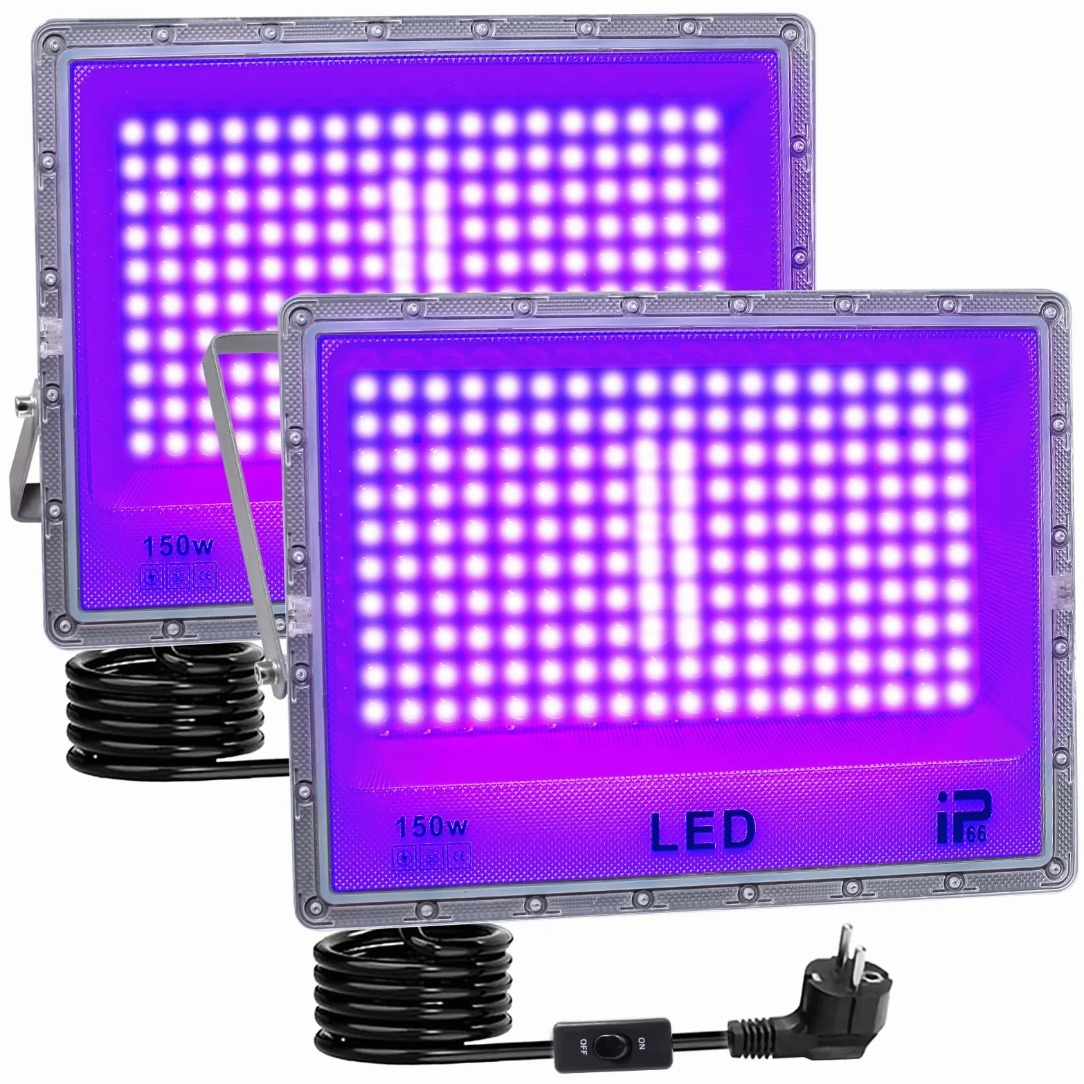 Czarny reflektor świetlny 150 W, czarne światło LED, wodoodporny, IP65, światło UV, 395-405 nm, reflektor UV do malowania rogów, farba do ciała, Halloween, fluorescencyjne, Boże Narodzenie
