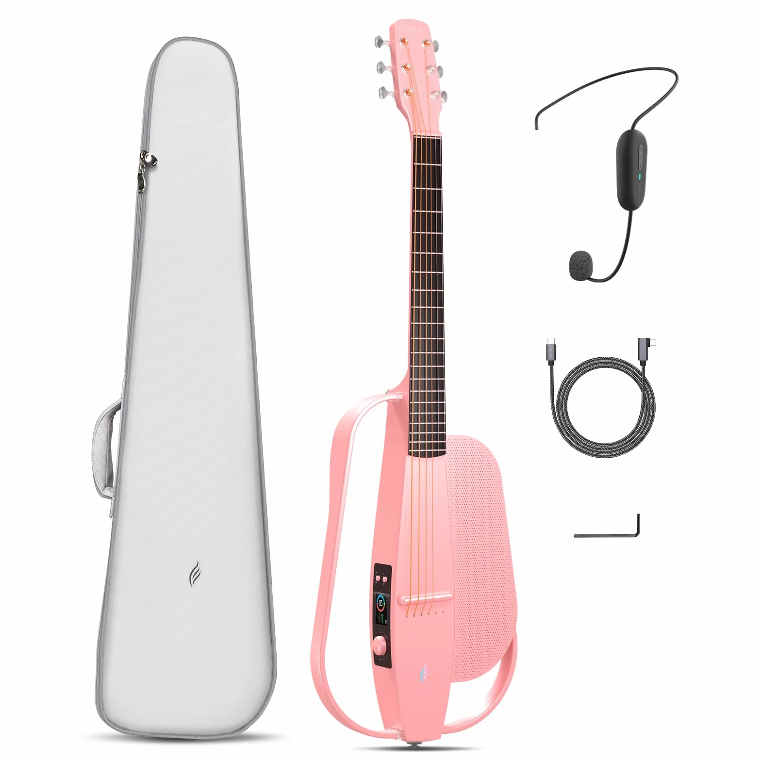 Enya NEXG SE zestaw gitar elektrycznych – różowa, włókno węglowe, 98 cm, profesjonalna elektryczna gitara akustyczna, Smart Audio Guitar z gitarą, dla dorosłych, dzieci, początkujących, na podróż
