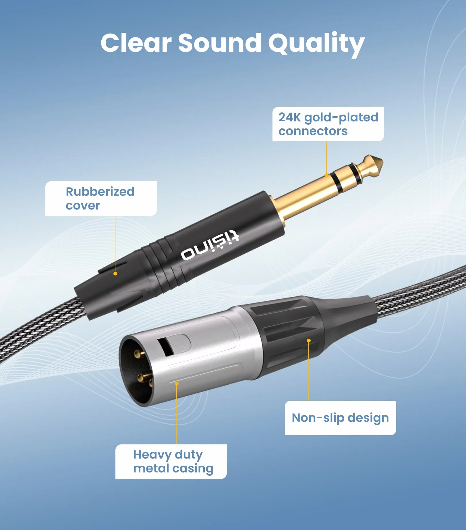 Tisino Kabel 6,35 mm TRS na XLR męski, zbalansowany kabel audio, 20 AWG OFC ekranowany, pozłacane złącza, nylonowy oplot, do miksera, głośnika aktywnego, wzmacniacza i sprzętu audio-3m