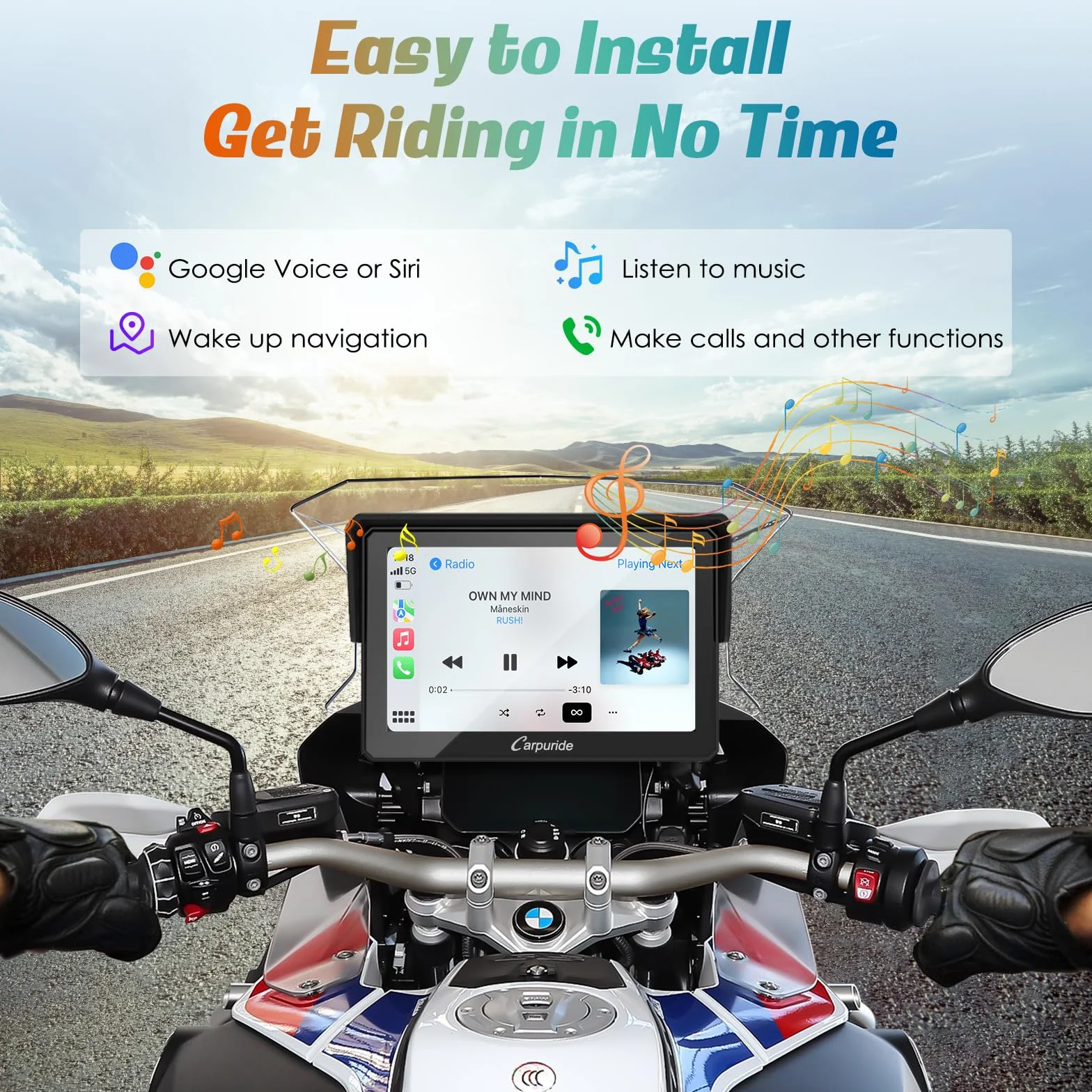 Carpuride w502B motocykl Carplay ekran do motocykla BMW R1200GS R1250GS S1000XR, wodoodporny ekran dotykowy, przenośna nawigacja GPS Carplay/Android do motocykla, podwójny Bluetooth