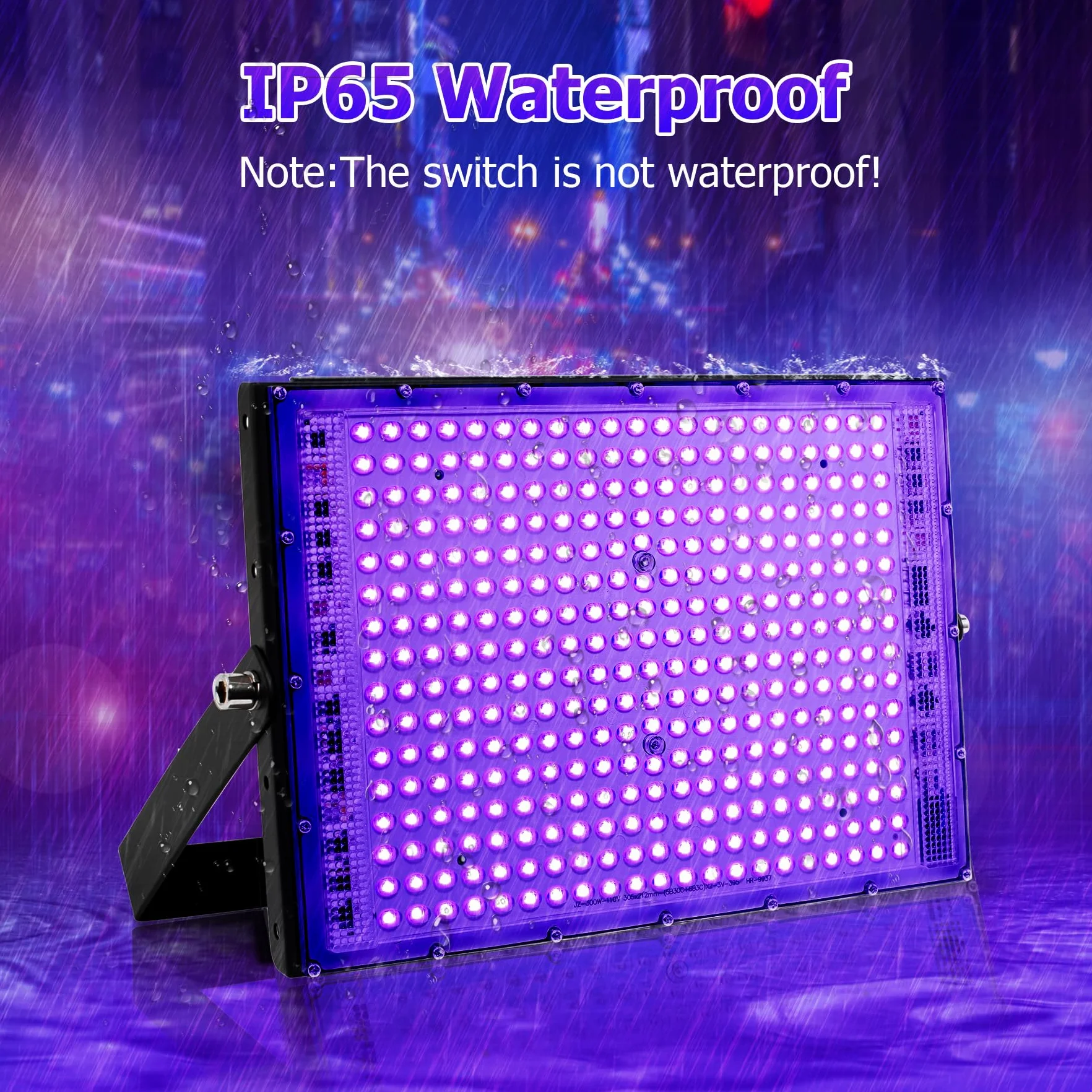 Projektor LED UV 300 W, czarne światło 395 nm, wodoodporna IP65, mocna lampa UV na imprezę fluorescencyjną, imprezę, fluorescencyjny, urodziny, Halloween (1 sztuka)