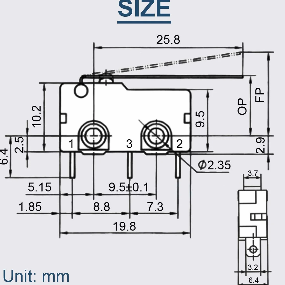 Mikroprzełącznik długie proste ramię dźwigni zawiasowej 28 mm mikro-wyłącznik krańcowy 1NO 1NC 5 A 125 V / 250 V 3 zaciski chwilowy przełącznik do Arduino (20 sztuk)