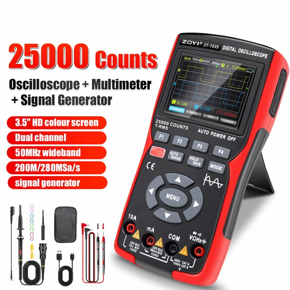 Multimetr cyfrowy 3 w 1 Szerokość pasma 50 Częstotliwość próbkowania 280 MS PC Wave Przechowywanie danych Dwukanałowy oscyloskop Generator sygnału kolorowy wyświetlacz