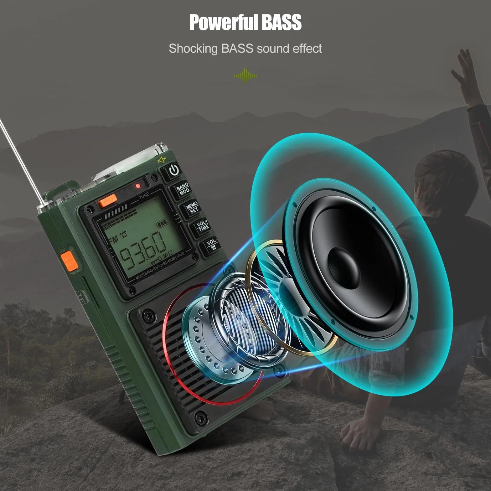 Retekess TR111 przenośne radio krótkofalowe, FM VHF AM SW WB Band Radio, obsługa aplikacji Smart Remote, MP3/TF, Bass Stereo SOS, zastosowanie dla entuzjastów