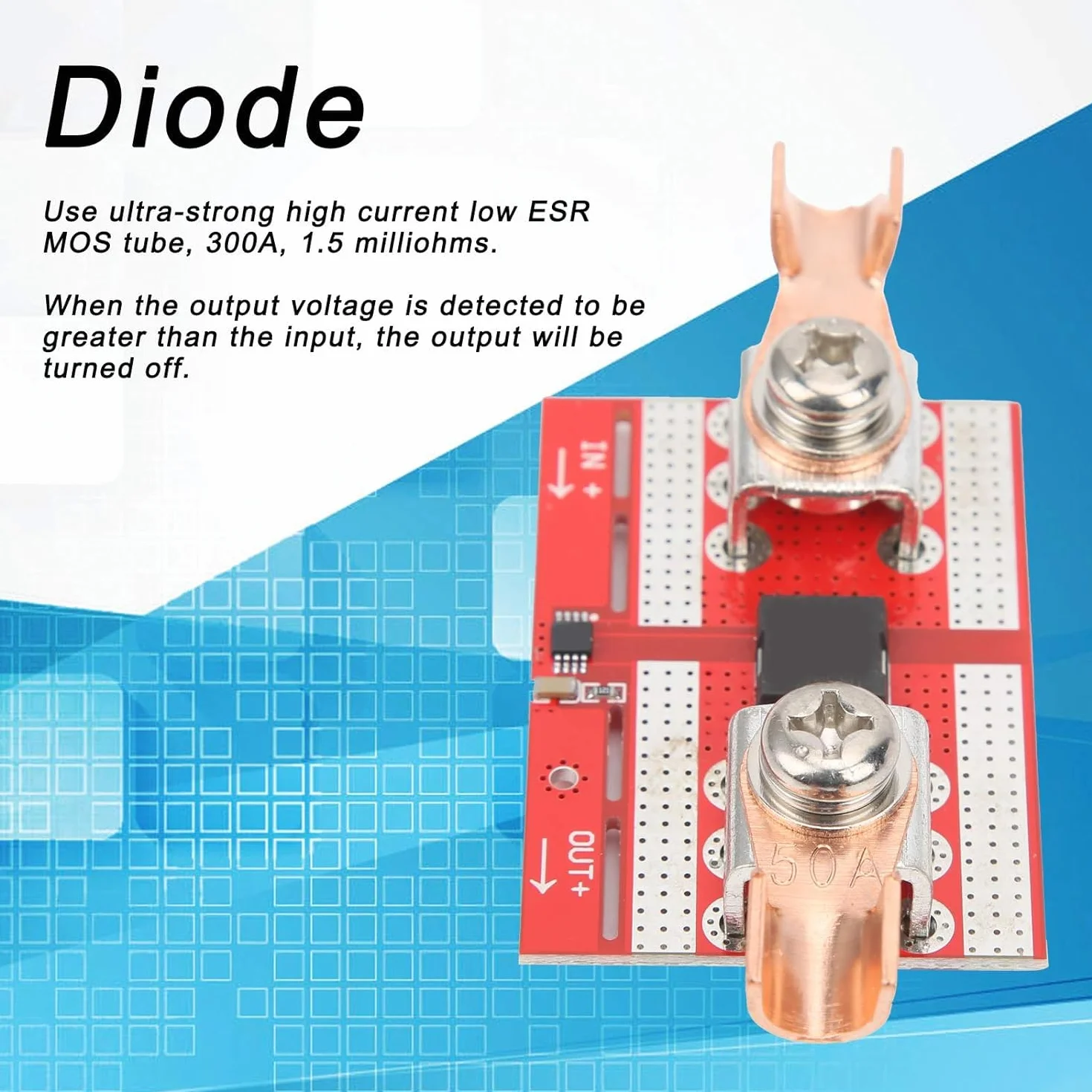 Uadme idealna dioda LED 50 A, klasyczna dioda z ochroną przed odwrotną polaryzacją, do ochrony ładowania przed nawadnianiem, nadaje się do równoległego przełączania ogniw słonecznych równolegle