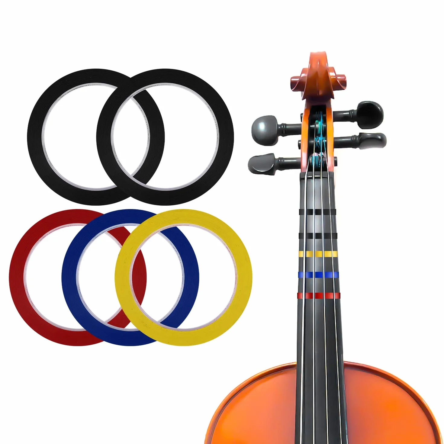 5 rolek Violin Tape Fingerboard, 66 mm Tasma do Wiolonczeli Violin Fingering Tape Whiteboard Art Tape dla Poczatkujacych Podstrunnica Instrumenty Orkiestrowe (4 Kolory)