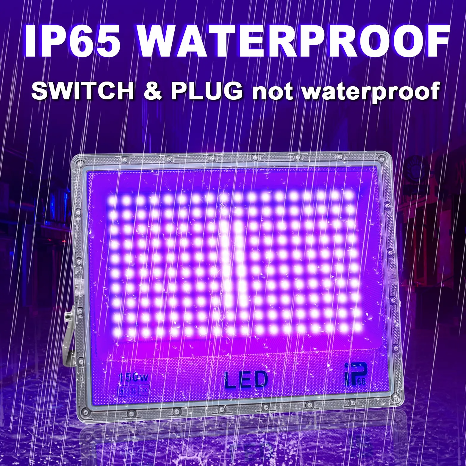 Czarny reflektor świetlny 150 W, czarne światło LED, wodoodporny, IP65, światło UV, 395-405 nm, reflektor UV do malowania rogów, farba do ciała, Halloween, fluorescencyjne, Boże Narodzenie