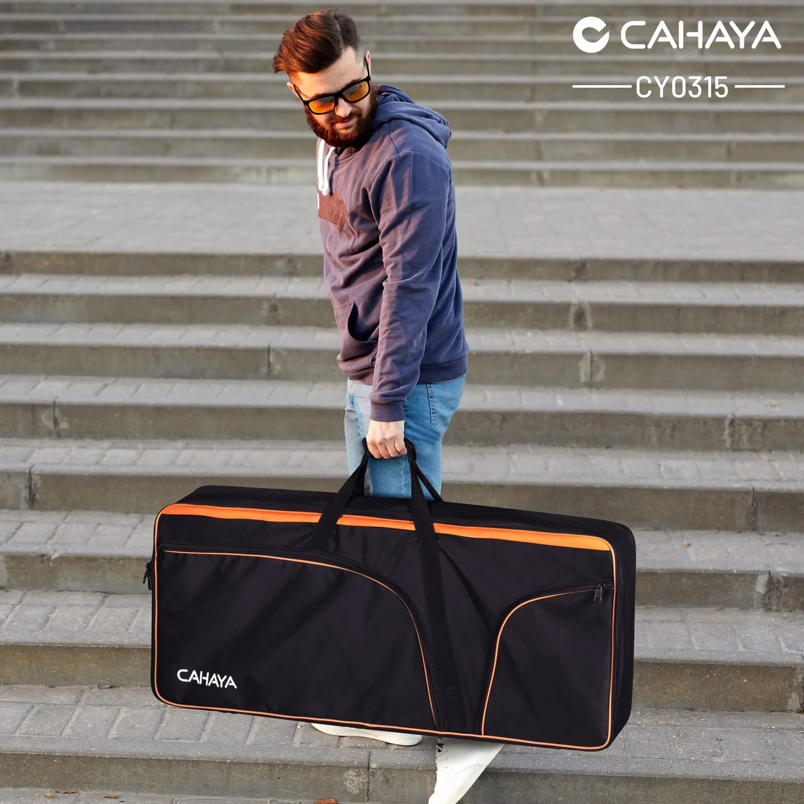 CAHAYA 61 Key Keyboard torba na klawiaturę Electric Keyboard Piano Soft Bag Portable 600D Oxford Cloth 12 mm Thick Padded Case Gig z bocznymi uchwytami i regulowanym paskiem na ramię CY0315