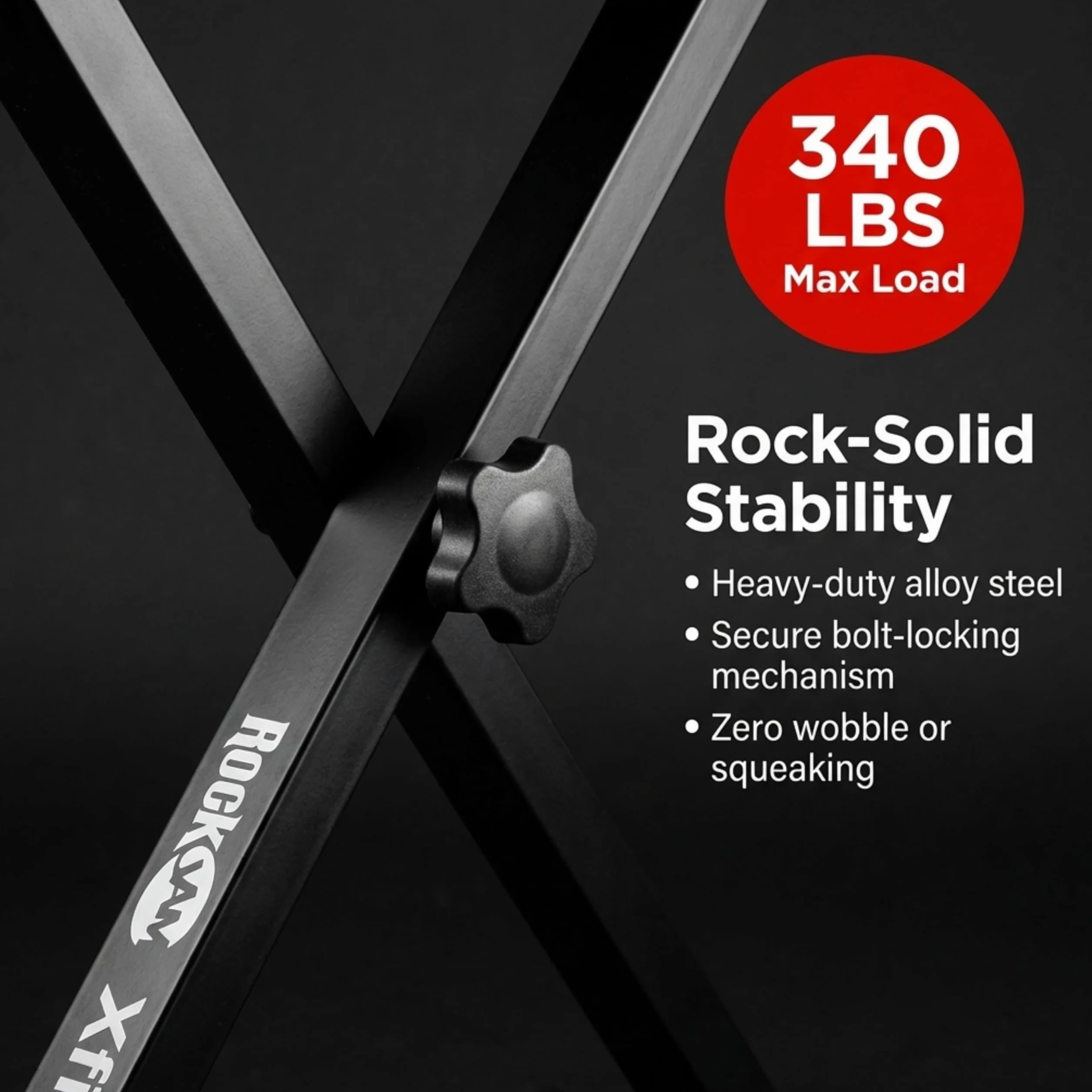 Rockjam RJKBB100 Wyściełany Taboret Fortepianowy, Czarny