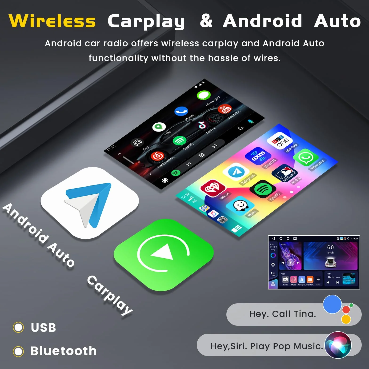 Inefala 4G+64G Android 15 Car Stereo do Nissana Qashqai 2006-2016 z bezprzewodową funkcją CarPlay Android Auto, 9-calowym ekranem dotykowym, Bluetooth Car Stereo z GPS WiFi DSP RDS MIC Tylna kamera