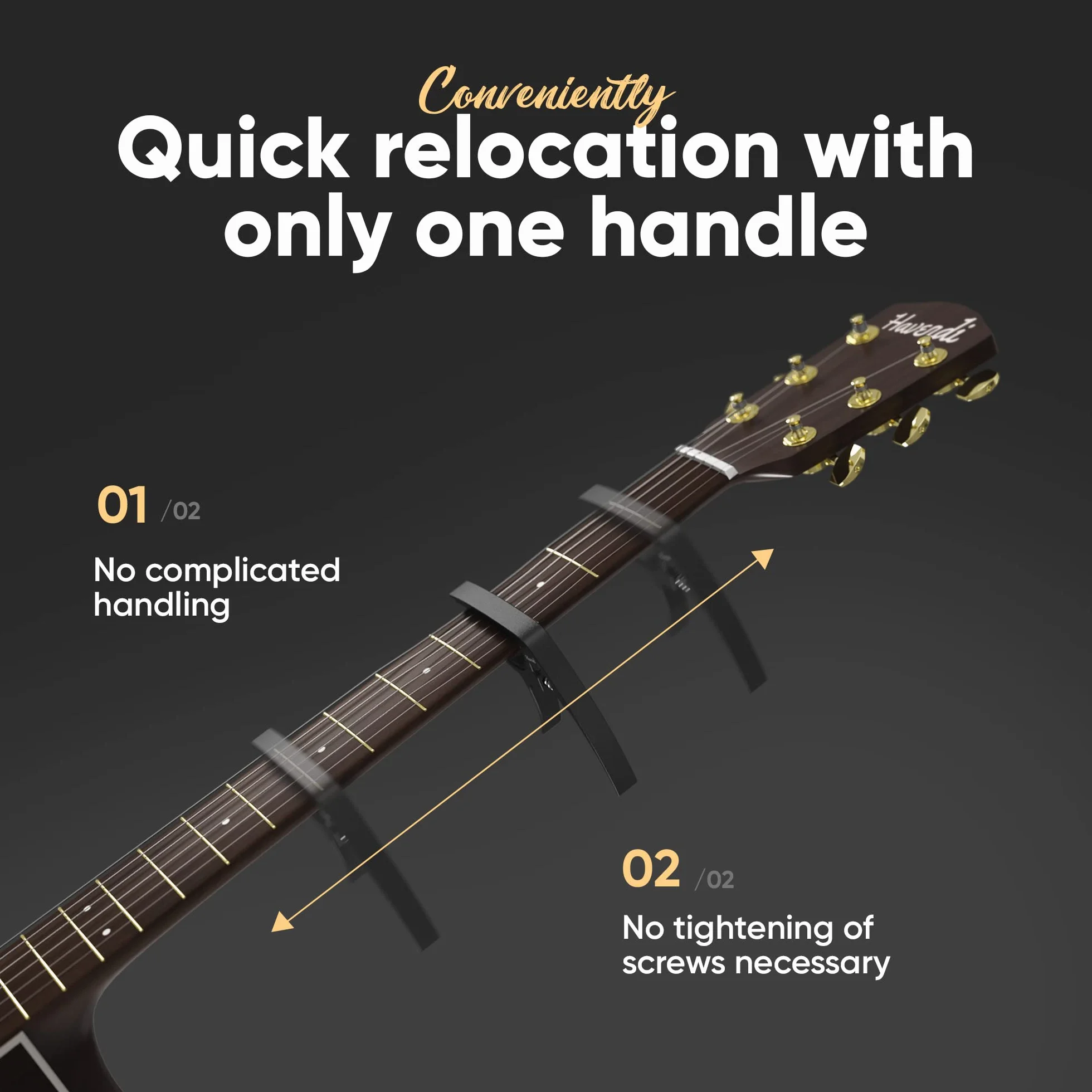 HAVENDI® Kapodaster do gitary + 3 kostki | dziecinnie łatwa obsługa | Capo do gitary – gitara westernowa, akustyczna, koncertowa, elektryczna i ukulele