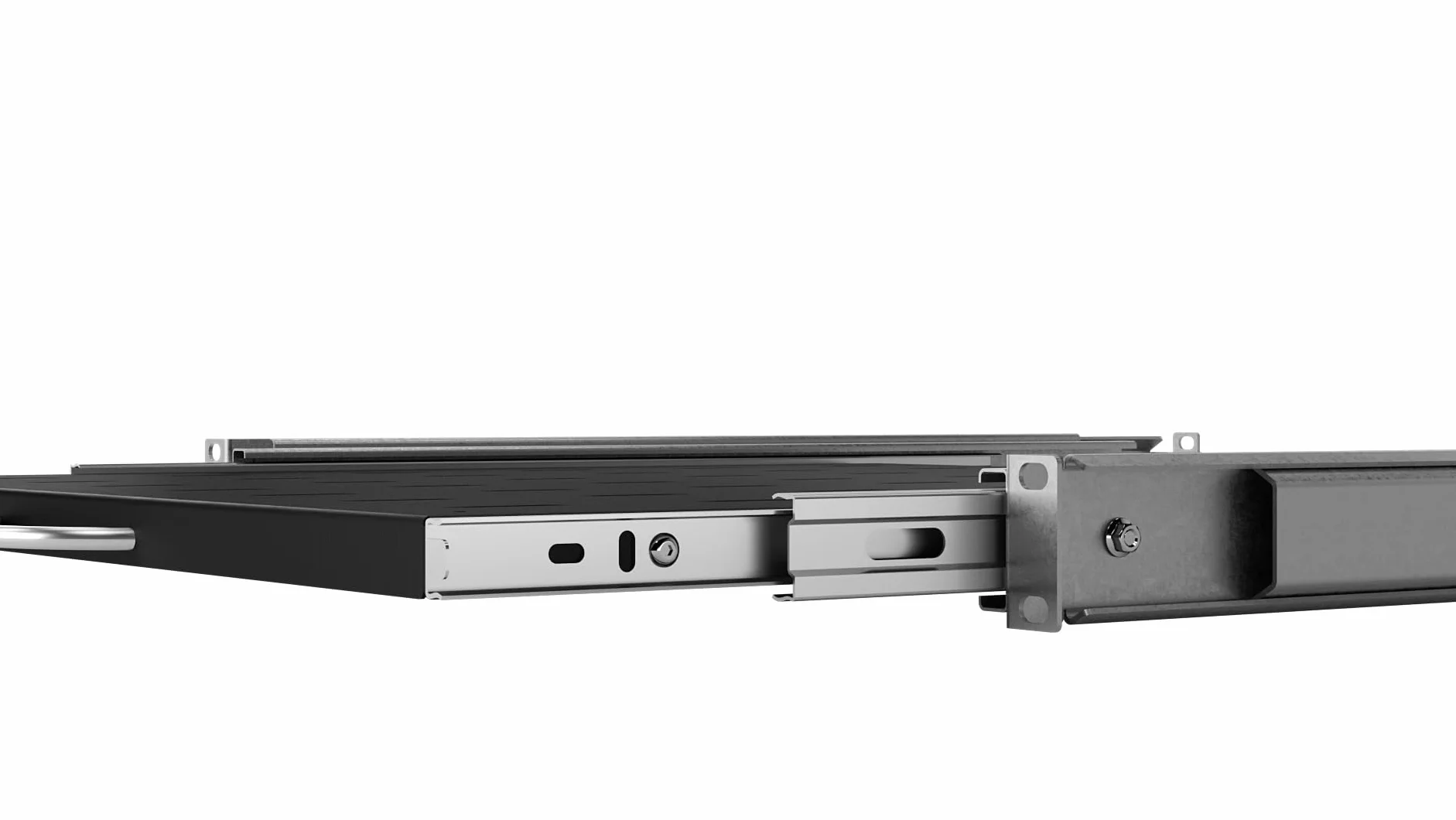 Półka Wysuwana Standard Rack 19 cali 1U 450mm, Metal, Czarny | Półka Wysuwana 19 Cali Płaska Perforowana, Wysuwana 200mm do Montażu w Szafach Serwerowych Sieciowych w Systemie Rack