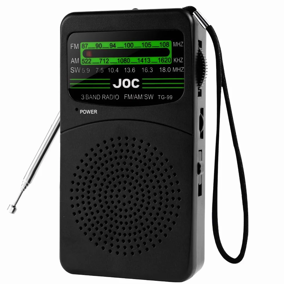 OSDUE Małe radio, przenośne radio FM/AM na baterie z tylnym klipsem, głośnikiem i gniazdem słuchawkowym, radia kieszonkowe do użytku wewnątrz, na zewnątrz i w sytuacjach awaryjnych, łatwe w użyciu