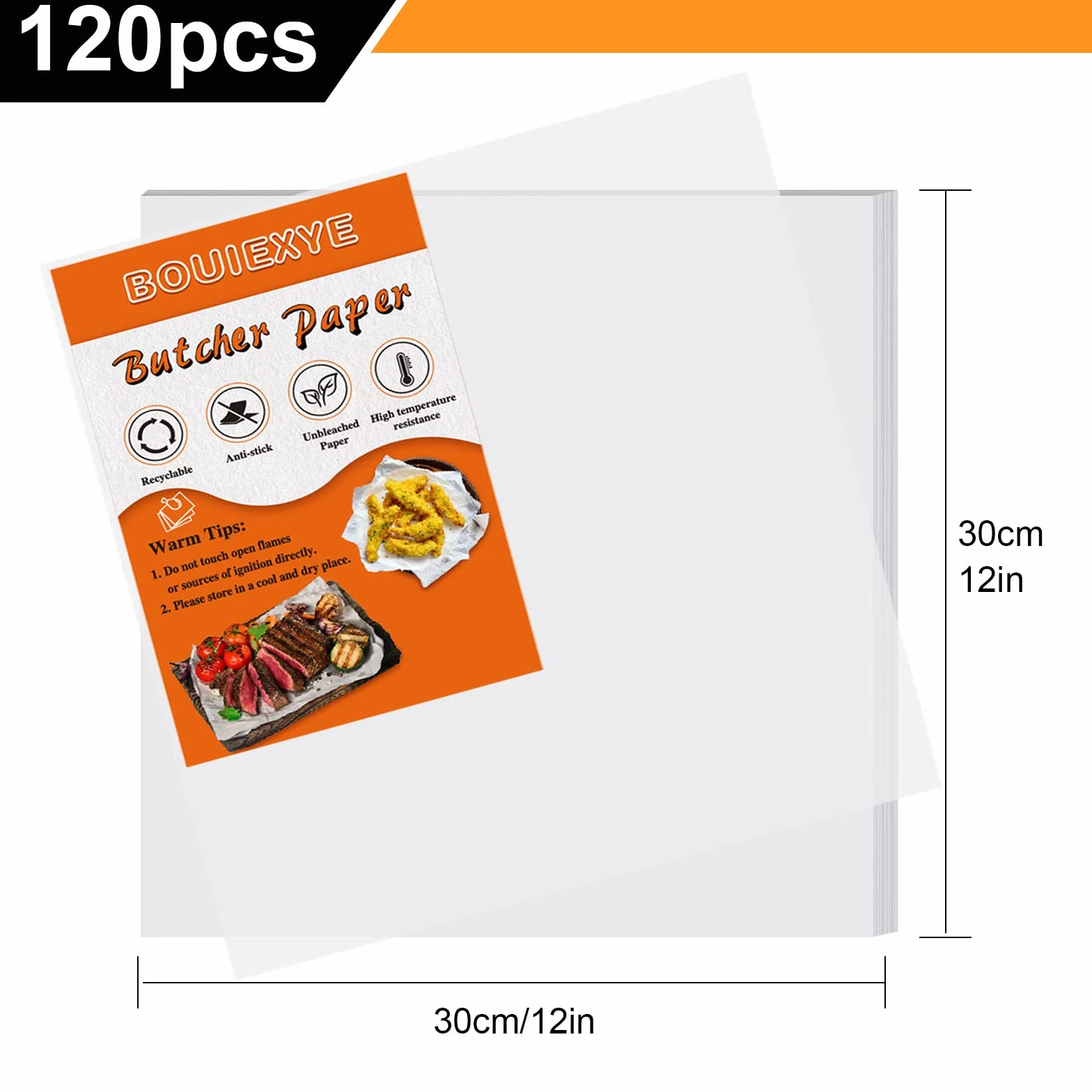 120 sztuk białego papieru rzeźniczego do sublimacji, bez woskowego papieru rzeźniczego, wstępnie wycięty papier rzeźniczy, 30 x 30 cm, kwadratowy arkusz mięsa, jednorazowe arkusze papieru