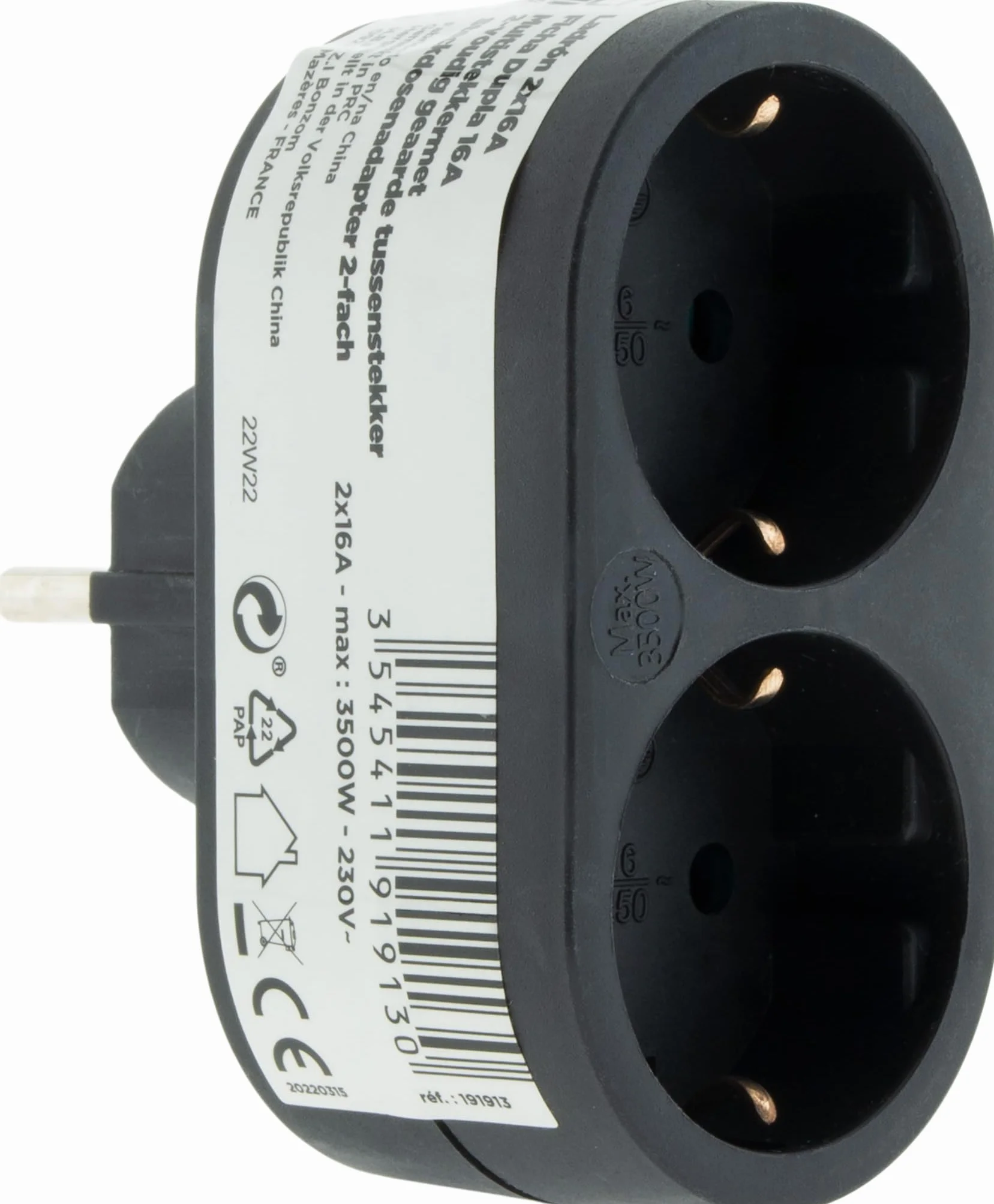Zenitech, gniazdo Biplite, model Schuko, 16A, idealne do urządzeń elektrycznych, nowoczesny i elegancki design, idealne do domu lub biura - 16A - Czarny - 2 gniazda