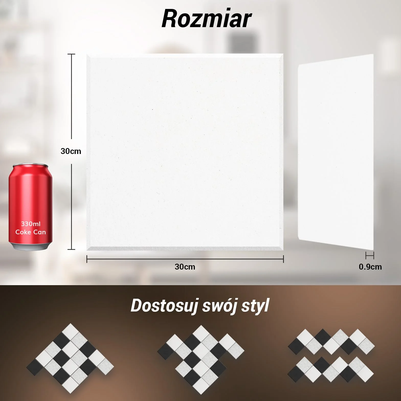 18 Pakietów Samoprzylepnych Paneli dźwiękochłonnych, TONOR 30x30x0,9 cm Kwadratowe Panele Dźwiękochłonne, Panele Dźwiękochłonne o Wysokiej Gęstości do Studia Nagrań, Domu, Biura, Biały