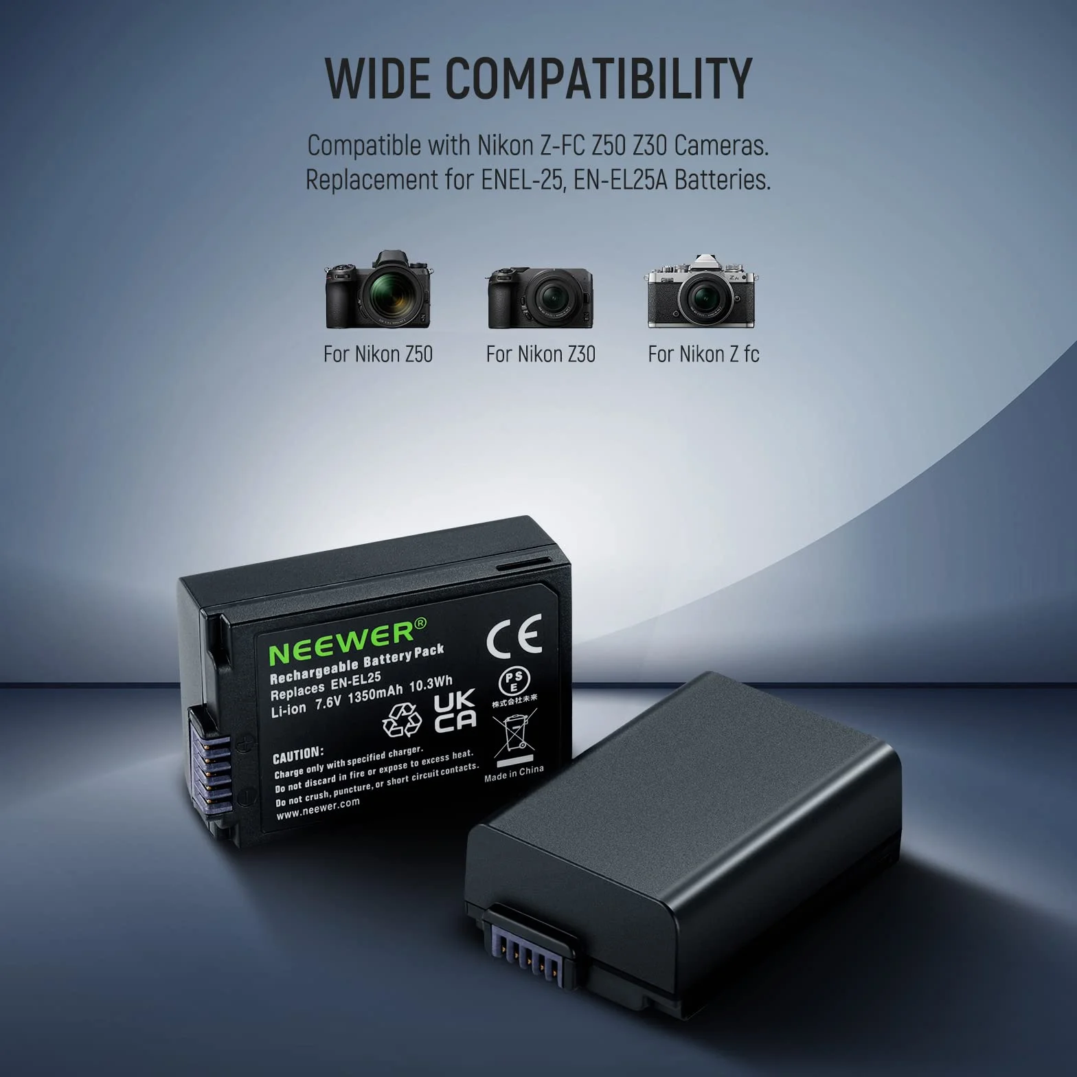 NEEWER EN-EL25 akumulator zamienny i ładowarka USB, zestaw 2 baterii 1350 mAh i dwukanałowa ładowarka USB typu C, kompatybilna z aparatem Nikon Z30 Z50 ZFC 4241 EN-EL25 akumulator MH-32 ładowarka