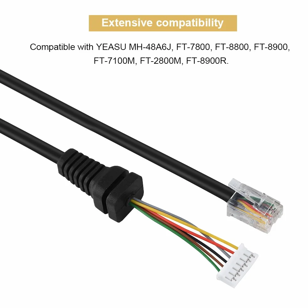 Vbestlife Kabel mikrofonowy do radia samochodowego Linia zamienna do mikrofonu ręcznego do MH-48A6J, FT-7800, FT-8800, FT-8900, FT-7100M, FT-2800M, FT-8900R