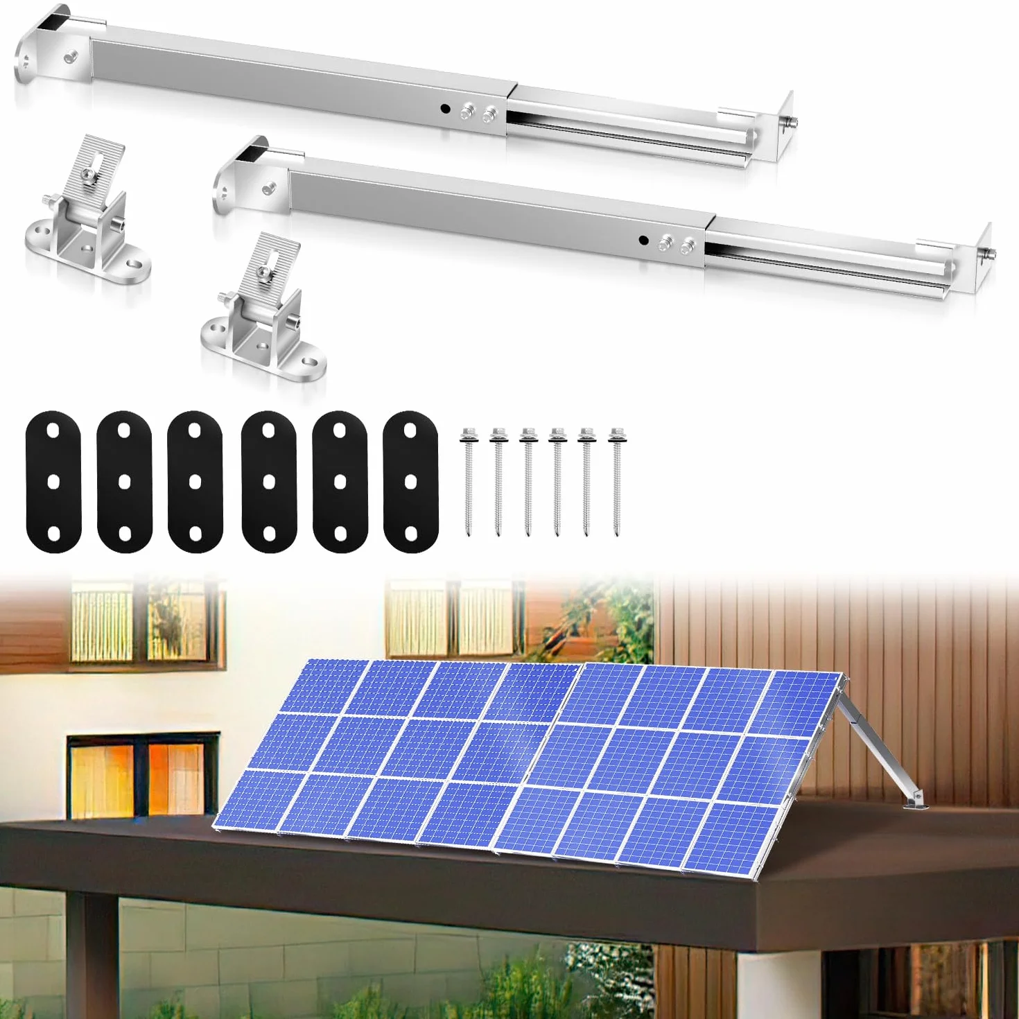 Gimisgu Uchwyt na panel słoneczny, regulowany uchwyt dachowy, regulowany kąt od 0° do 60°, moduł solarny do mocowania, trwałość, uchwyt na moduł solarny na balkon, garaż, ścianę (2 pary)