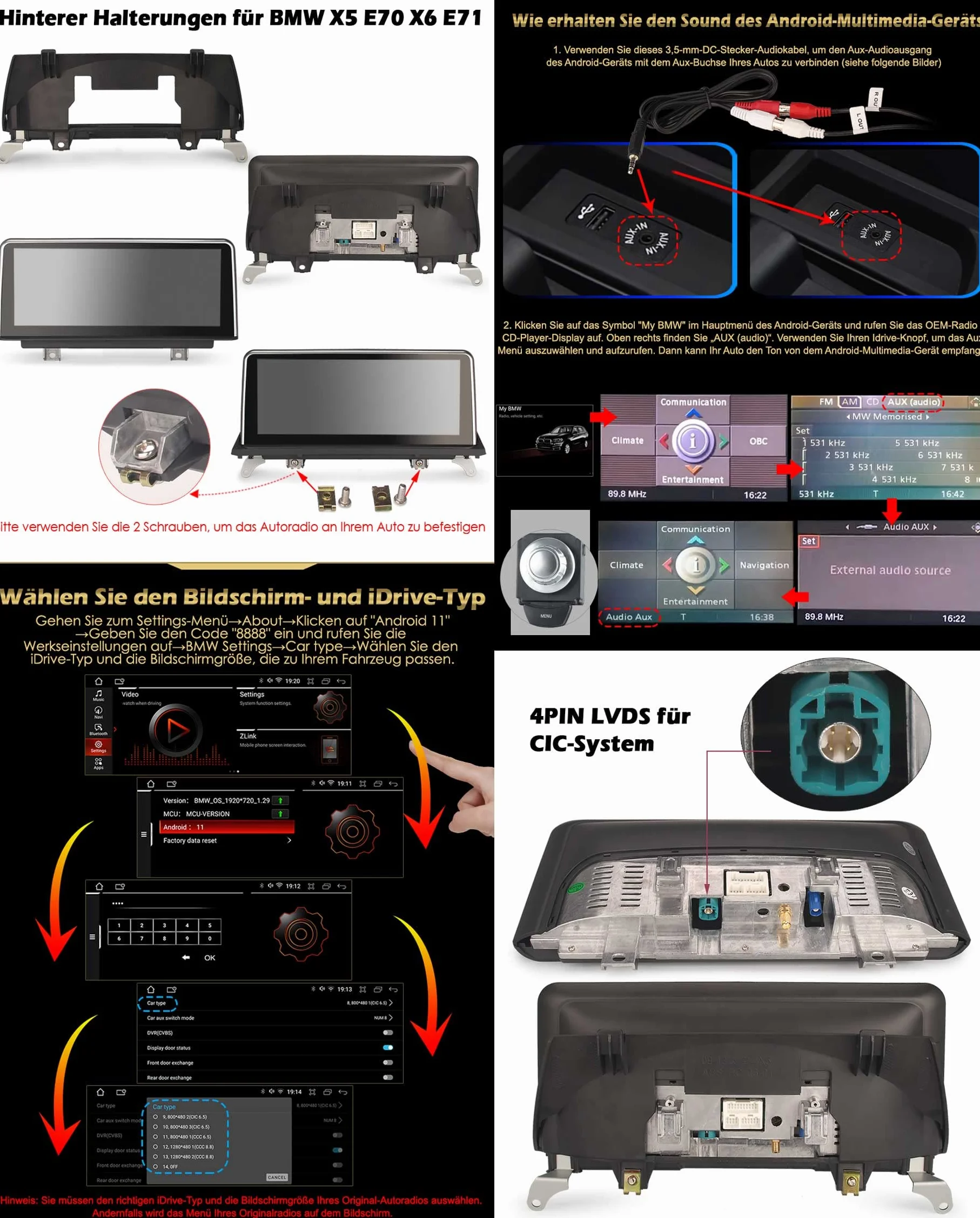 Erisin 10,25" Android 13 radio samochodowe GPS nawigacja do BMW X5 E70 X6 E71 CIC system obsługuje CarPlay IPS Touch Screen iDrive OEM radio Bluetooth DAB+ Android Auto WiFi USB TPMS 8-rdzeniowy 4 GB