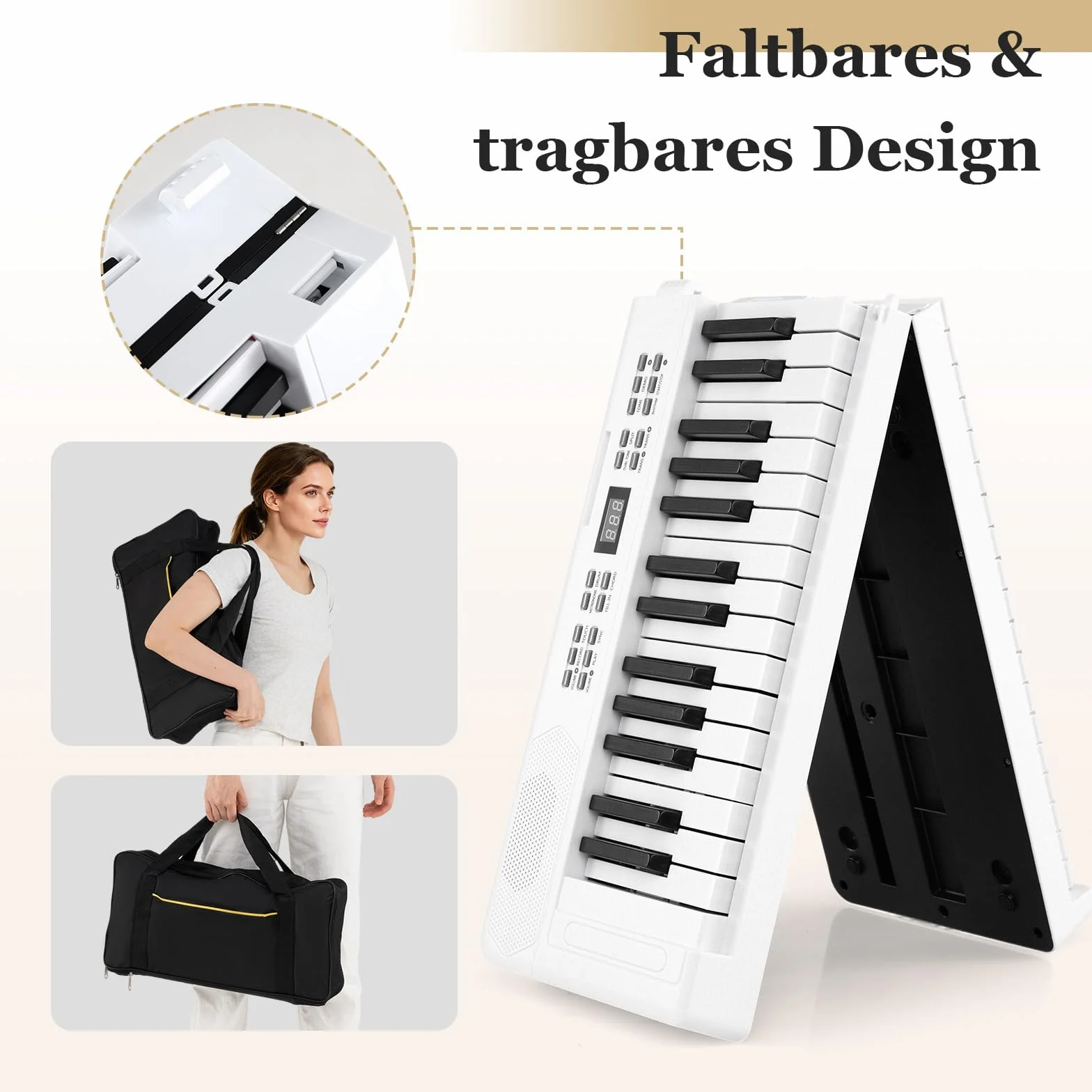 COSTWAY Klawiatura Piano 61 przycisków, składane pianino cyfrowe z funkcją MIDI i dzielenia, 128 dźwięków i rytmów, przenośne pianino ze słuchawkami i pedałem Sustain, pianino elektryczne dla