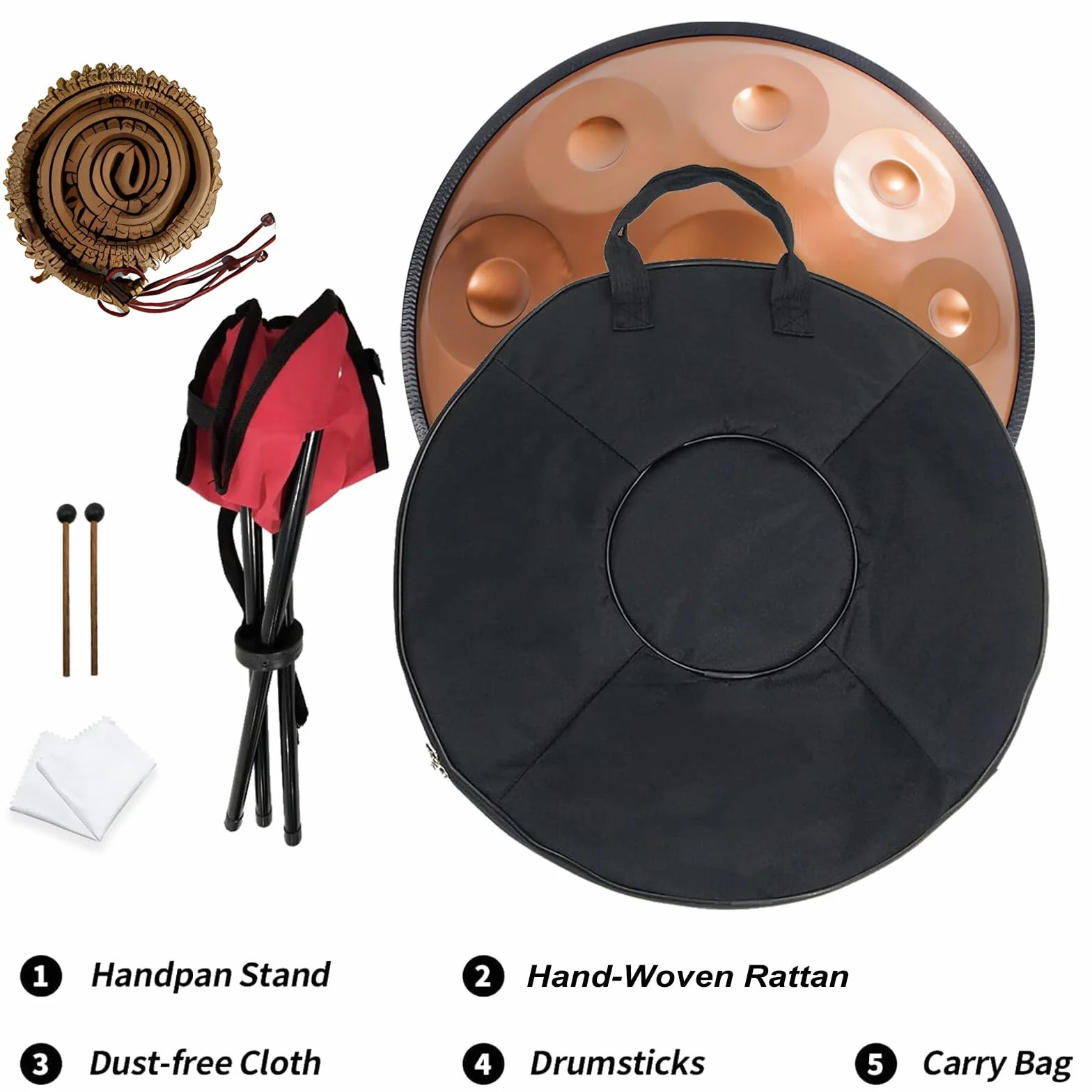 Handpan Drum 432Hz/440Hz, 9/10/12 nut 22 cale instrument perkusyjny ze statywem perkusyjnym, stalowy przyrząd do medytacji jogi uzdrawiania dźwiękiem (kolor: 440 Hz, rozmiar: 12 nut)