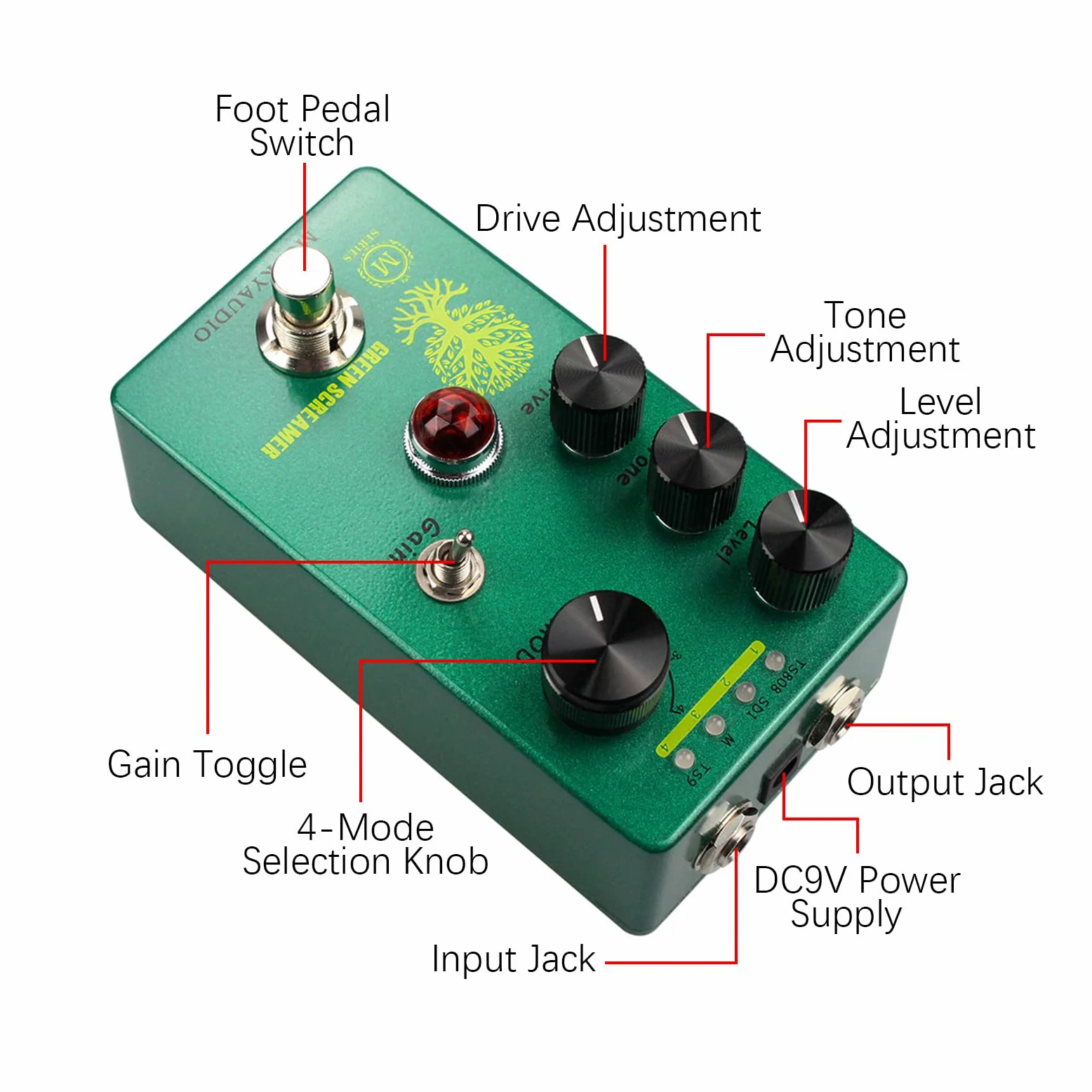 Btuty Booster/Overdrive pedał efektów gitarowych Przełącznik 4 tryby i sterowanie poziomem/tonem/napędem Kompaktowy przenośny cyfrowy procesor efektów do gitary elektrycznej
