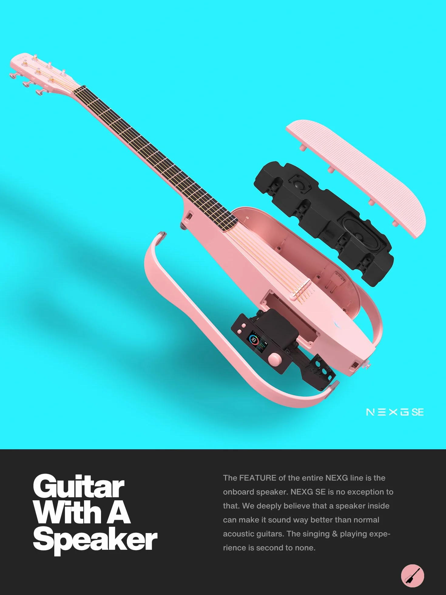 Enya NEXG SE zestaw gitar elektrycznych – różowa, włókno węglowe, 98 cm, profesjonalna elektryczna gitara akustyczna, Smart Audio Guitar z gitarą, dla dorosłych, dzieci, początkujących, na podróż