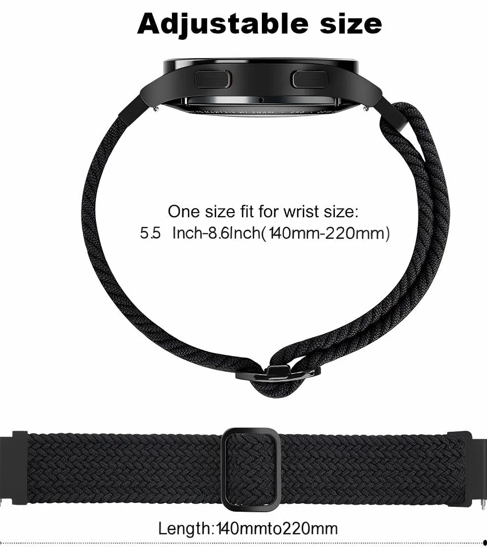 Pleciony pasek zamienny 20 mm do Samsung Galaxy Watch 7/6/5/4 Classic / 3 / FE/5 Pro / Watch Active 2 / Gear S2 Classic / sportowy, miękki pasek do zegarka