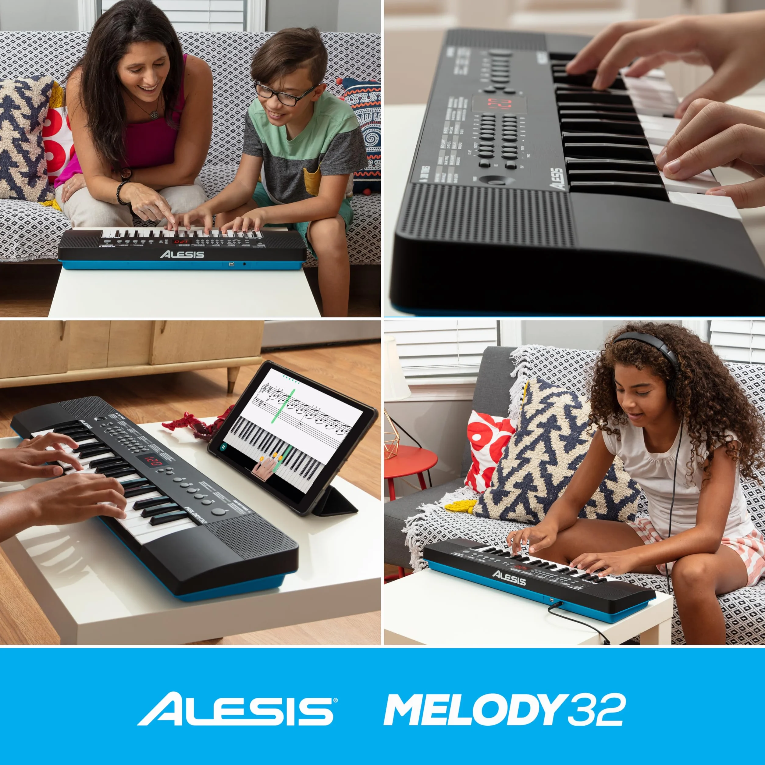Alesis Melody 32 - Przenośne 32-Klawiszowe Minipianino Cyfrowe/Keyboard z Wbudowanymi Głośnikami, 300 Brzmień, 40 Utworów Demo, Łączność USB-MIDI