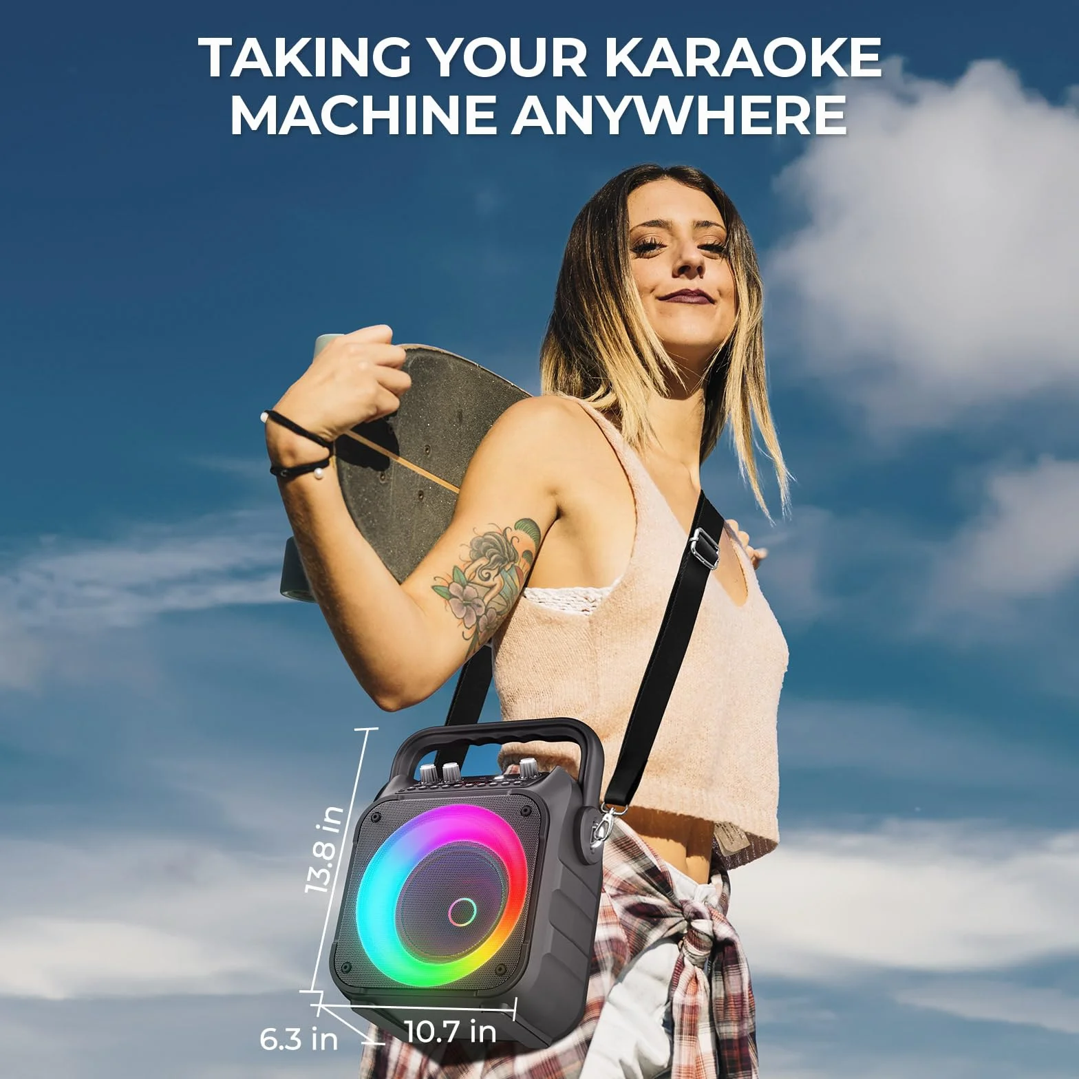Ankuka Przenośny Głośnik Bluetooth Karaoke z 2 Mikrofonami, System PA, TWS/FM/AUX/USB/TF/REC, Czarny