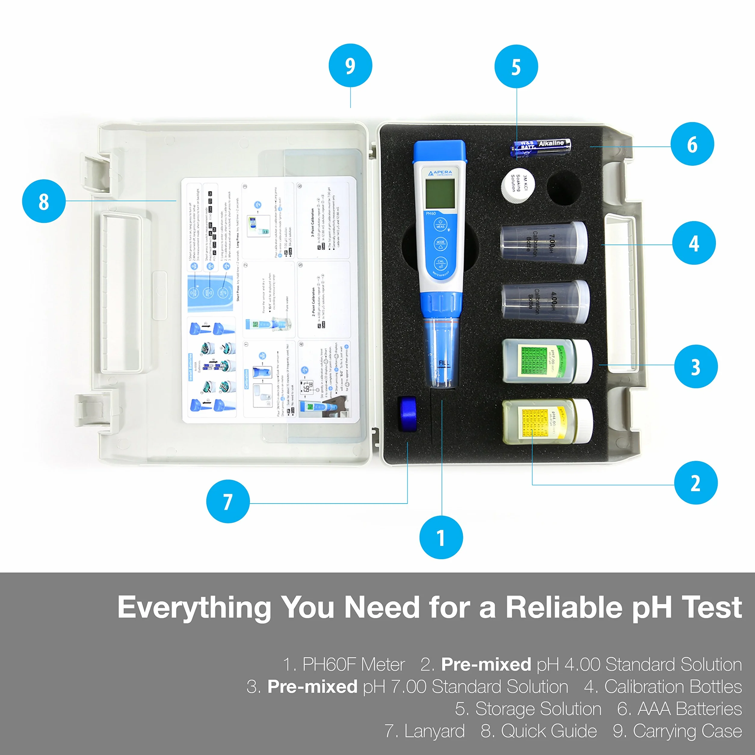 Apera Instruments PH60F Premium miernik pH z płaską elektrodą (dokładność pH ± 0,01, zakres pomiaru pH -2,0-14,0, wymienna elektroda, wodoodporny, wskaźnik temperatury)