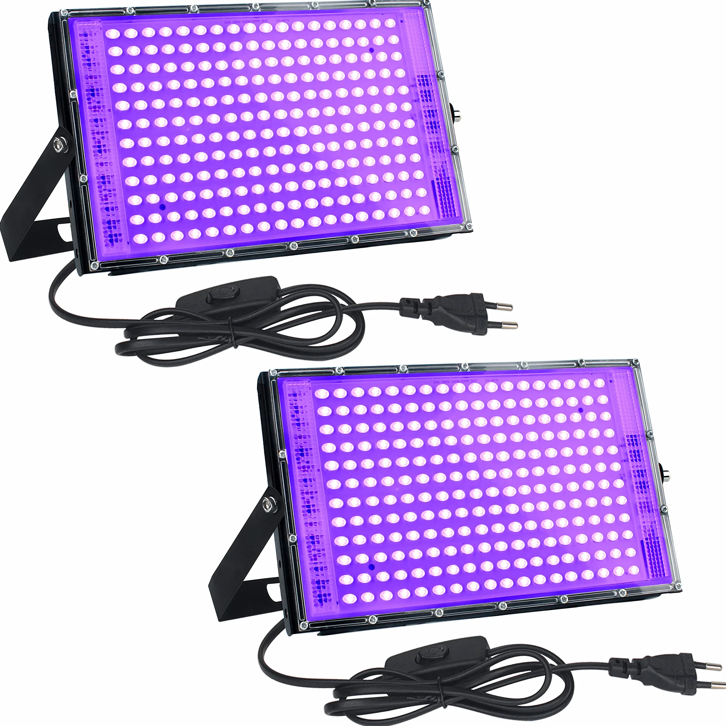 2PCS Reflektor LED z czarnym światłem 150 W, reflektor UV z przełącznikiem, 395-400 nm, wodoszczelność IP65, reflektor na imprezę, do baru, Halloween, akwarium, neonowe kolory, fluorescencyjne efekty
