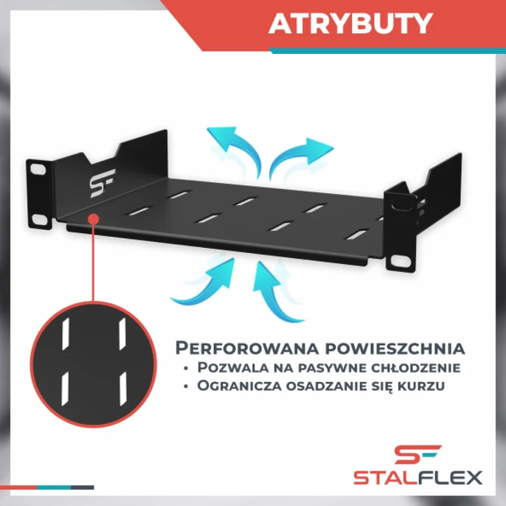 Półka Rack 10 cali 1U 150mm Metal Czarny Perforowana do Szaf Serwerowych i Sieciowych