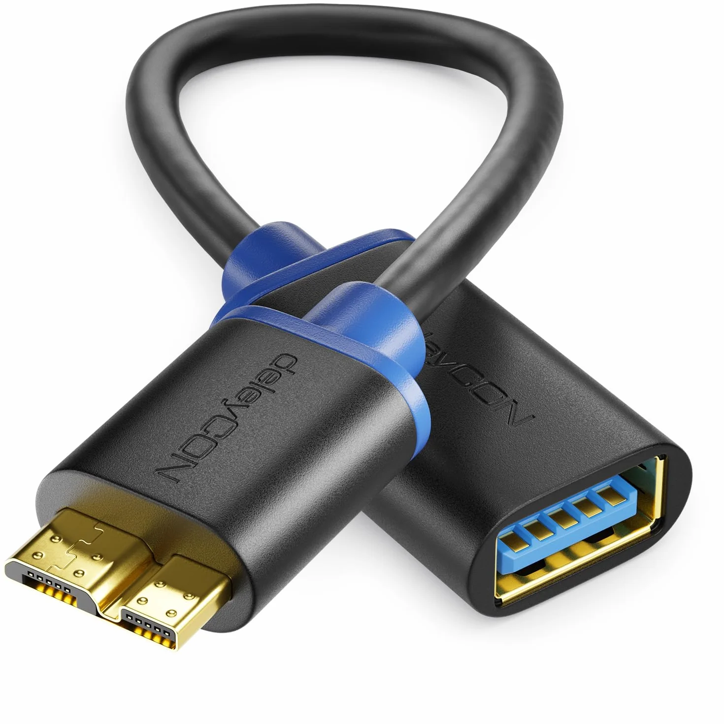 deleyCON [0,2m] USB 3.0 Super Speed OTG Adapter - kabel danych do smartfona i tabletu - gniazdo USB 3.0 A do USB 3.0 Micro B - technologia USB 3.0 Super Speed - szybkość transmisji do 5Gbit/s - ekranowany, elastyczny kabel Premium USB 3.0 - szybki i bezpi