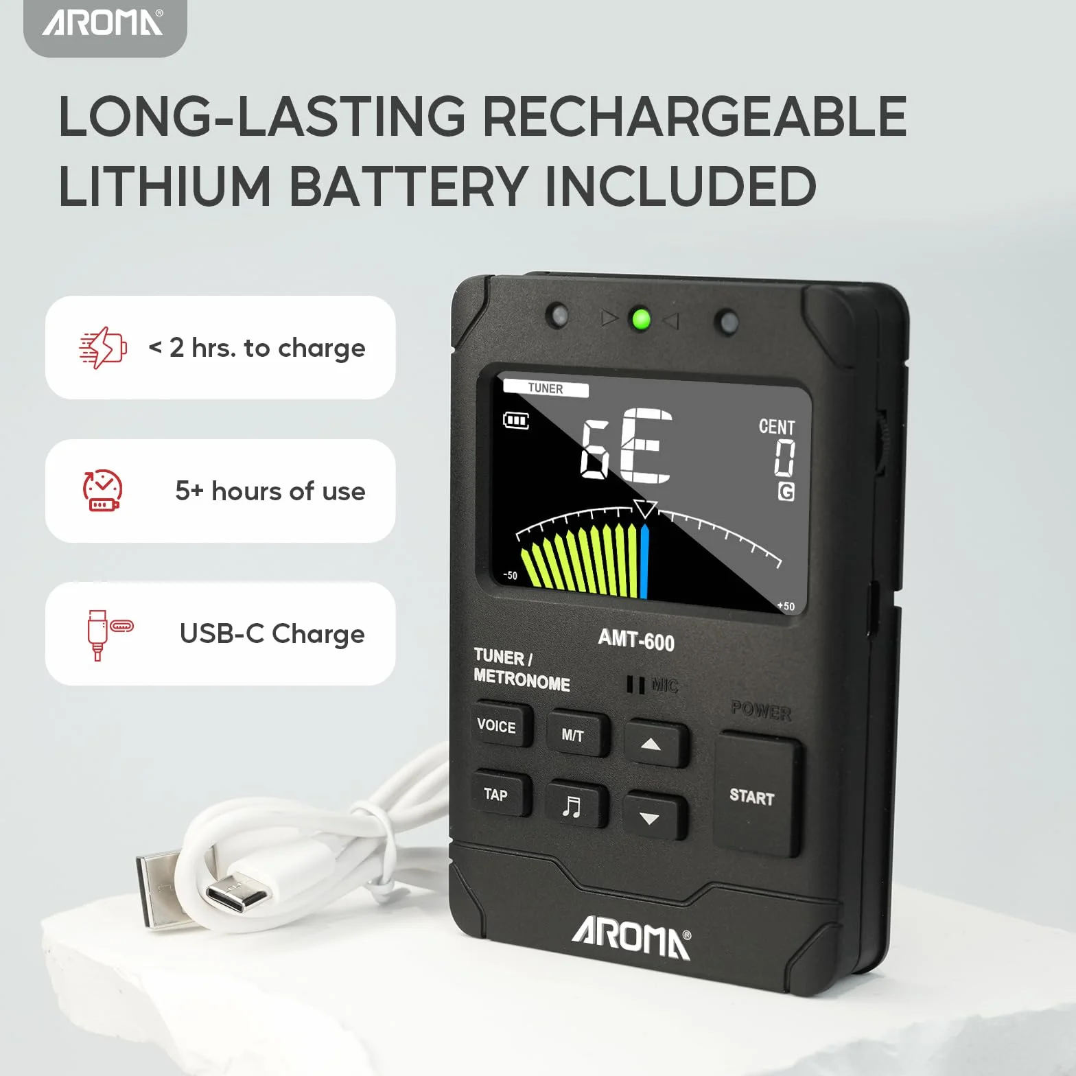 Aroma Cyfrowy Metronom Stroik 3 w 1 z Funkcją Ładowania Zliczanie Wokalne, Szybkie i Dokładne Strojenie, Generator Tonów, Tuner do Gitary, Pianina, Saksofonu i Wszystkich Instrumentów