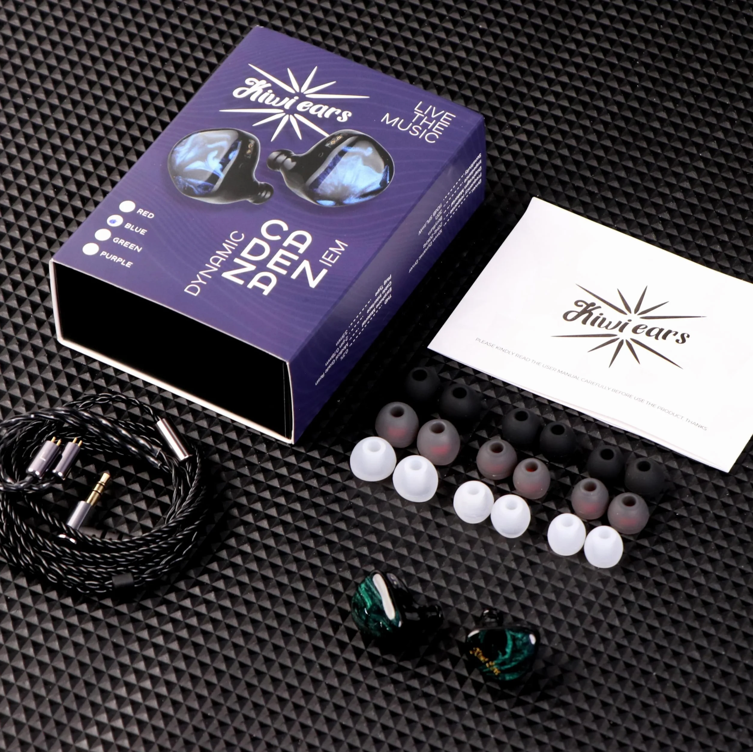 Kiwi Ears Cadenza 10 mm berylowy przetwornik dynamiczny IEM z odłączanym kablem 0,78 2-pin 3,5 mm Zielony