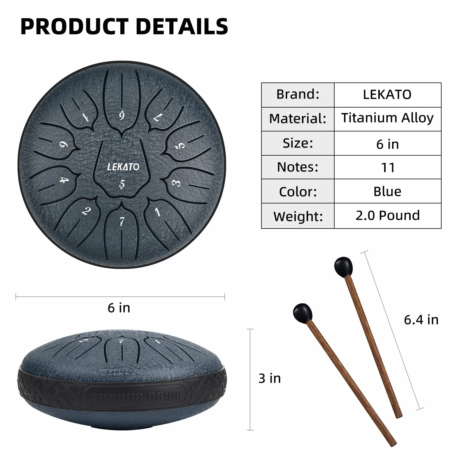 LEKATO Steel Tongue Drum 15 cm 11 dźwięków D Handpan z torbą do medytacji jogi