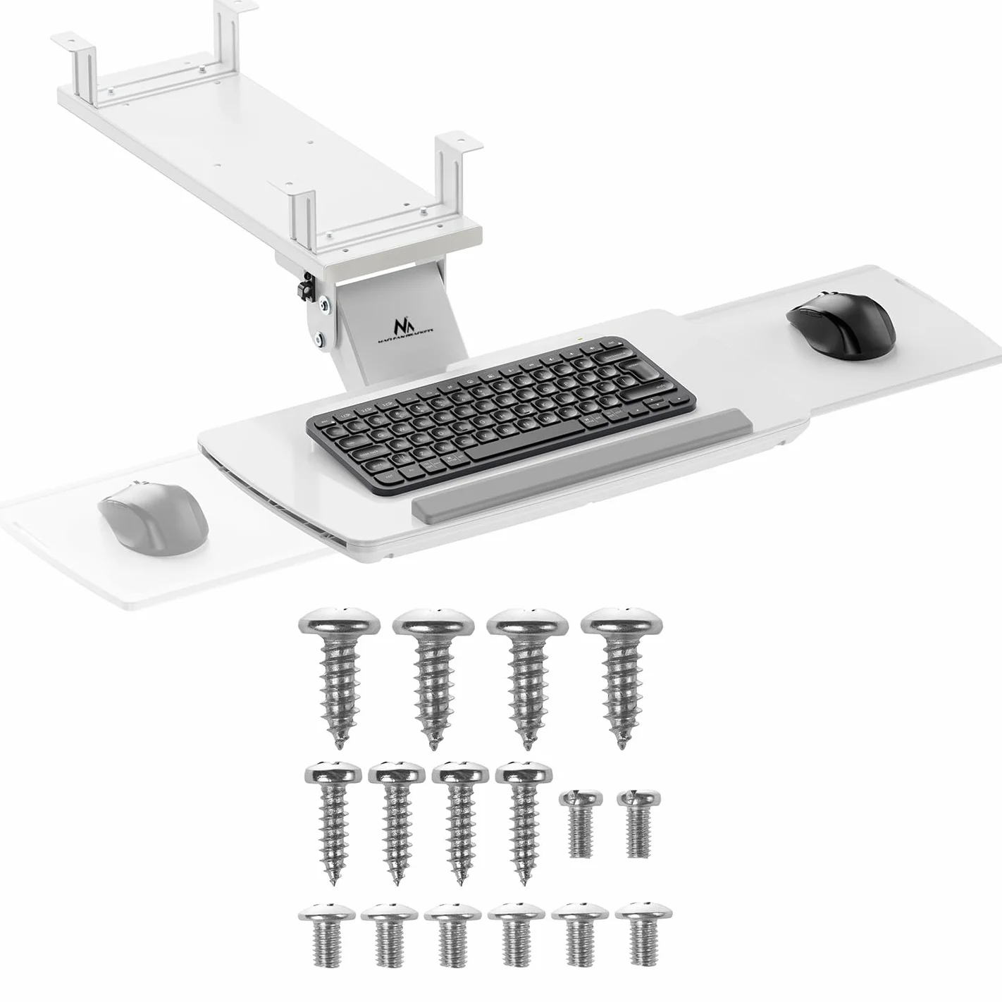 Podstawka pod klawiaturę Maclean z podstawką pod mysz | Regulowana wysokość, odchylana, obrotowa | Ergonomiczny uchwyt do biurek | Do 5 kg (Biały)