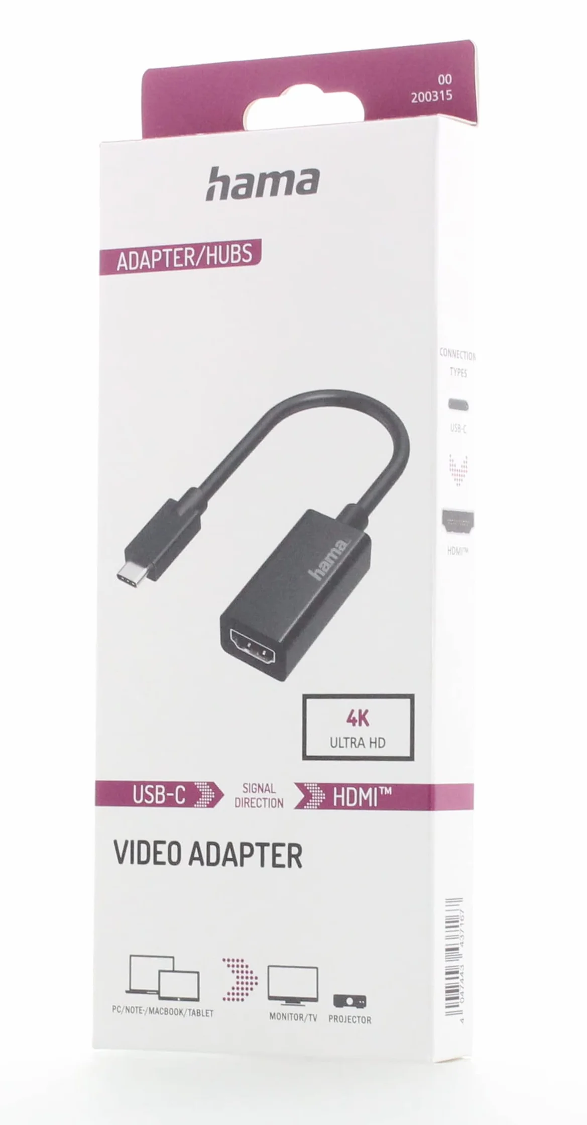 Hama Adapter USB C - HDMI do monitora w celu przesyłania danych cyfrowych i sygnałów audio/video (4K, wąska wtyczka, elastyczne materiały, Thunderbolt-3/4) czarny
